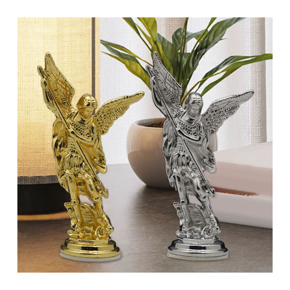 MagiDeal Engel Skulptur Besiegter Luzifer als religiöse Sammlerfigur aus Metall in Silber - Bild 1