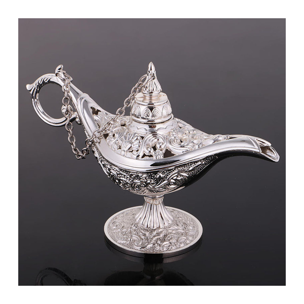 MagiDeal Schmuckschatulle Aladdin im Vintage-Stil aus Metall, Silber, florales Design - Bild 1