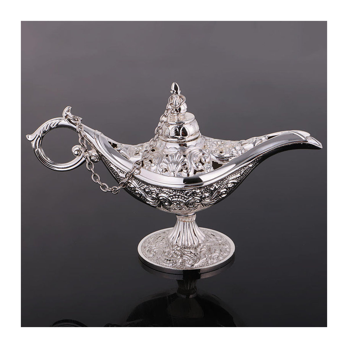 MagiDeal Schmuckschatulle Aladdin im Vintage-Stil aus Metall, Silber, florales Design - Bild 2