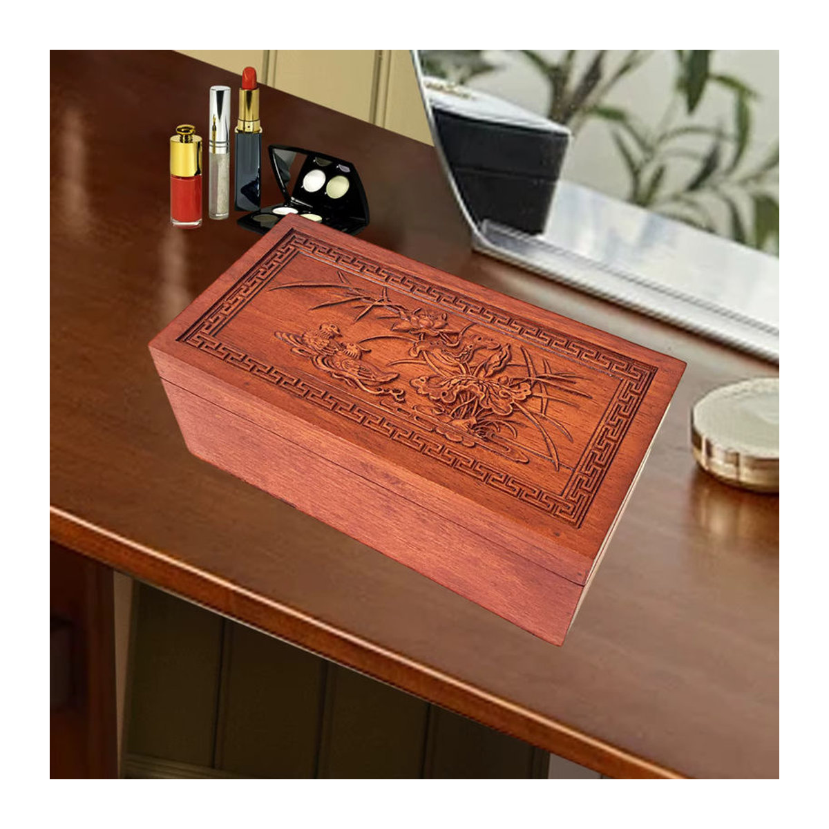 MagiDeal Schmuckschatulle aus Holz in Braun im Vintage-Stil mit floralem Design als Schmuck-Organizer für Damen - Bild 5
