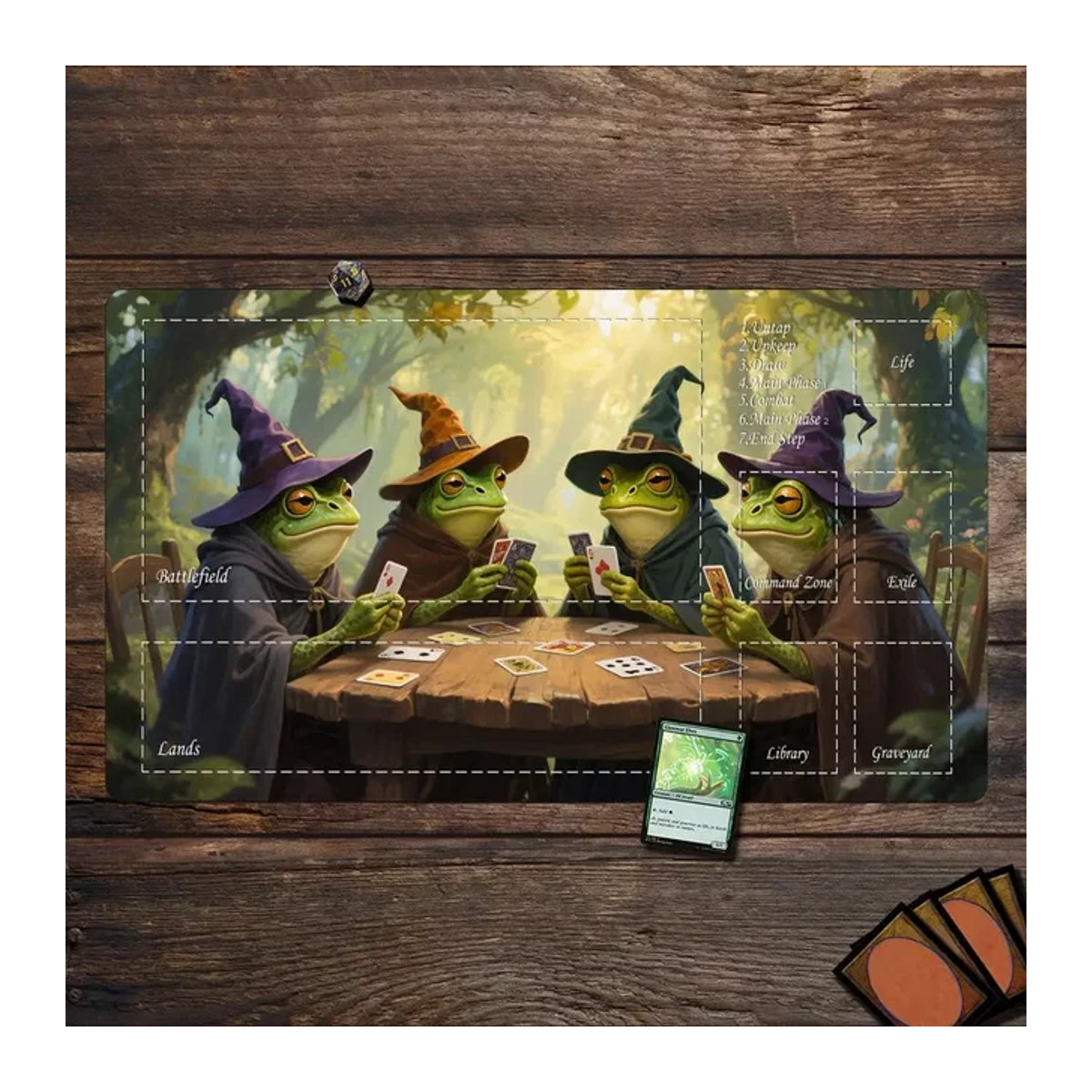 Magische Spielmatte mit Froschkrieger-Muster und Zonen, rutschfeste Karten-Gaming-Matte aus Gummi in Multicolor - Bild 1