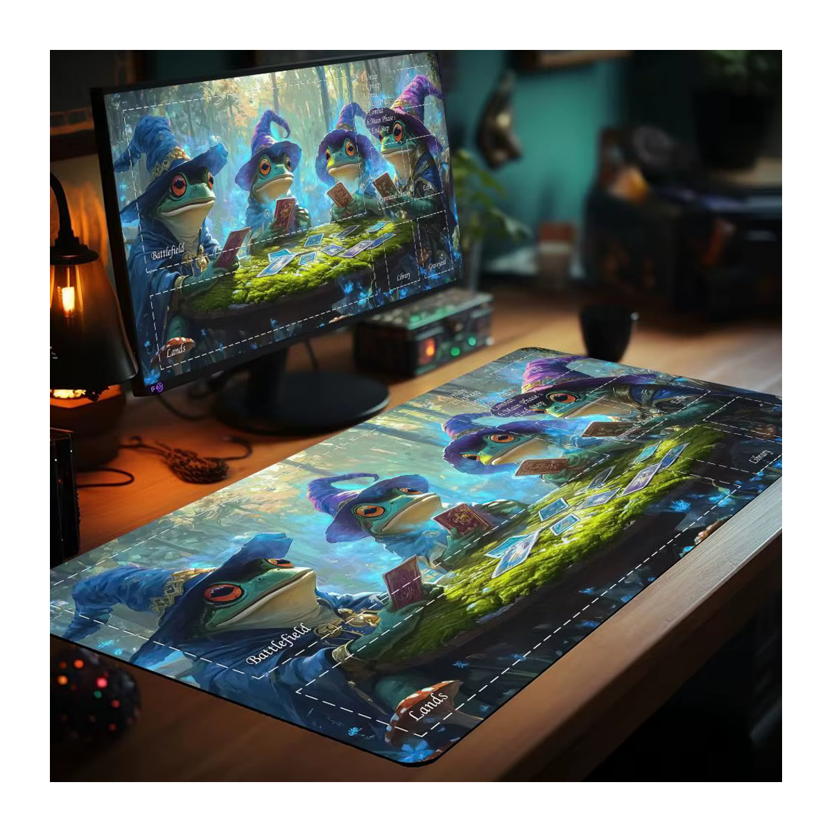 Magische Spielmatte mit Froschkrieger-Muster und Zonen, rutschfeste Karten-Gaming-Matte aus Gummi in Multicolor - Bild 3