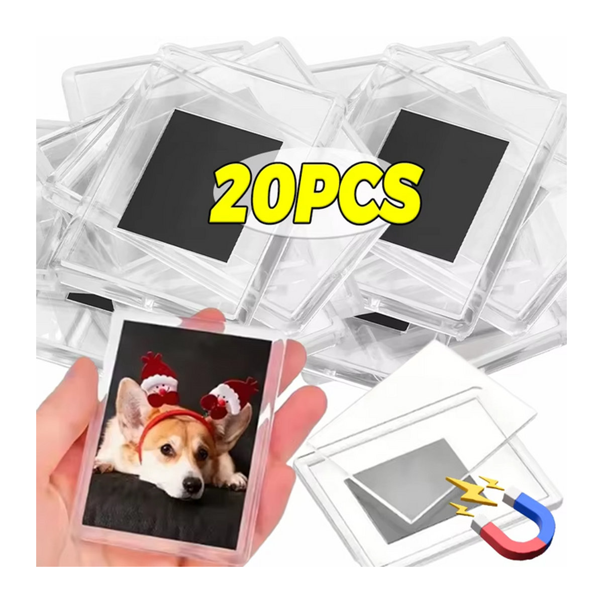 Magnetische Acryl-Fotohalter in Transparent für Kühlschrank und Büro, 12 Stück rechteckige Display-Rahmen aus Kunststoff - Bild 1