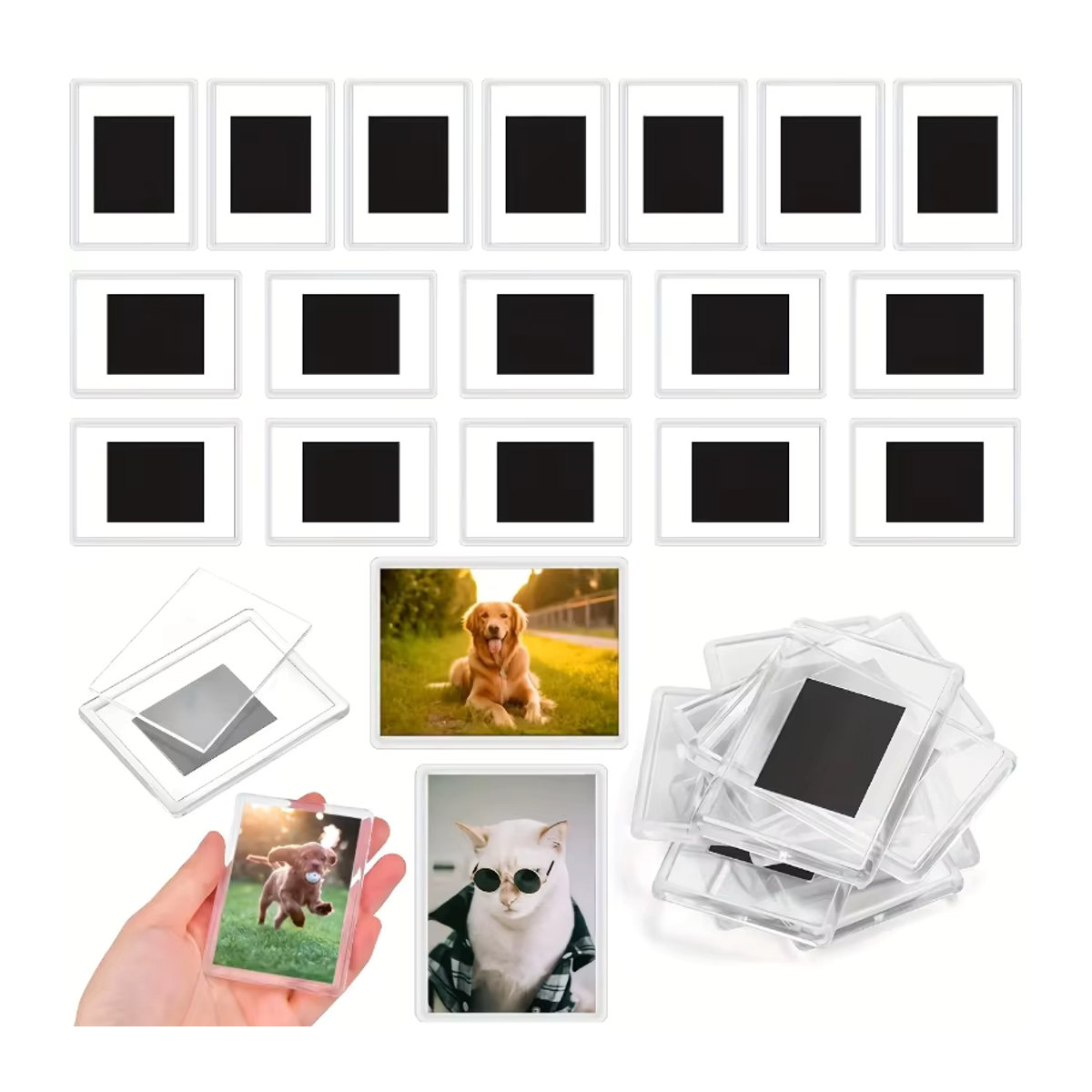 Magnetische Acryl-Fotohalter in Transparent für Kühlschrank und Büro, 12 Stück rechteckige Display-Rahmen aus Kunststoff - Bild 2