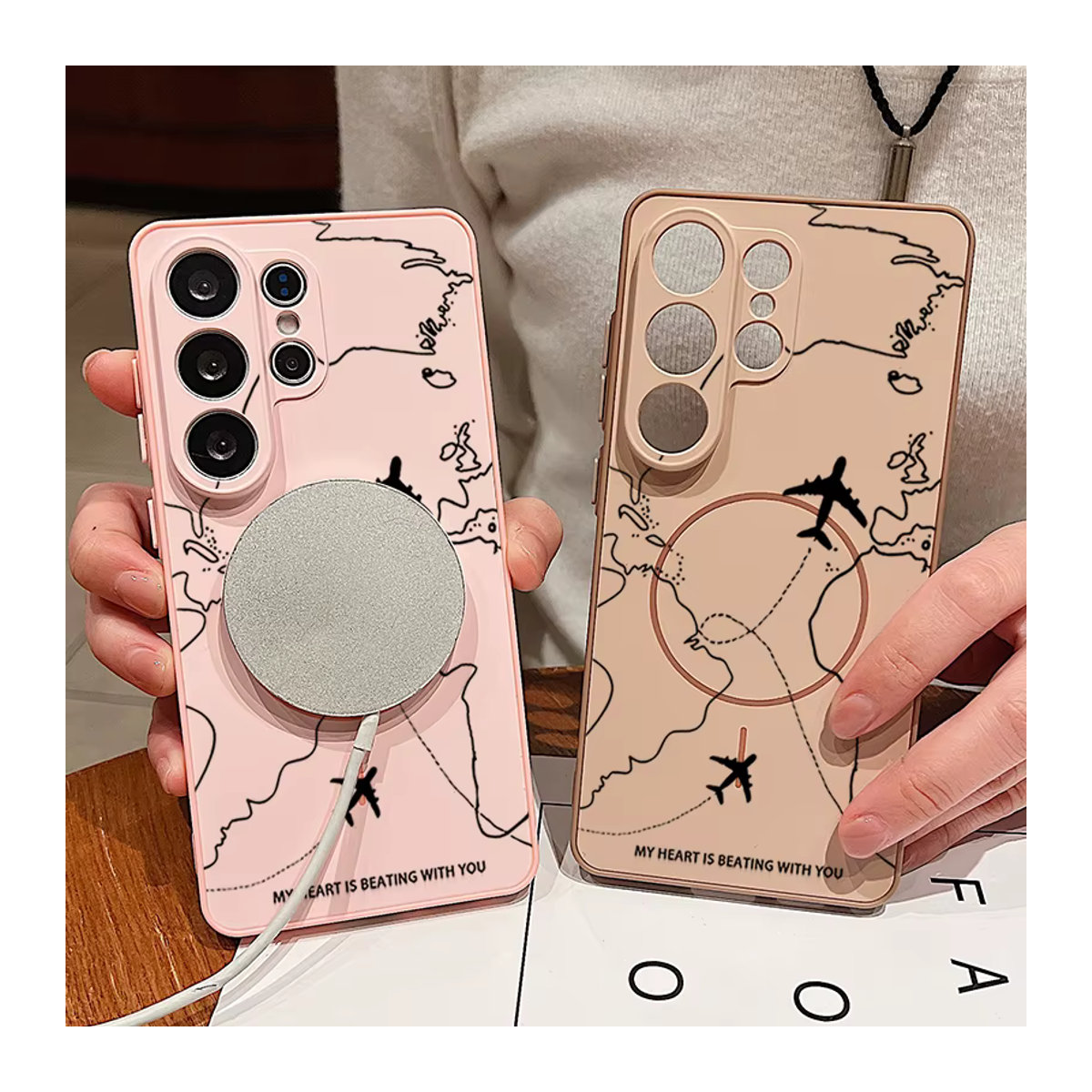 Magnetische Handyhülle MOESOE mit Flugrouten-Muster für Samsung Galaxy S26 S25 S24 S23 S22 Ultra Edge FE A56 A37 A17 A55 A36 A16 A15 in Pink und Mehrfarbig - Bild 3