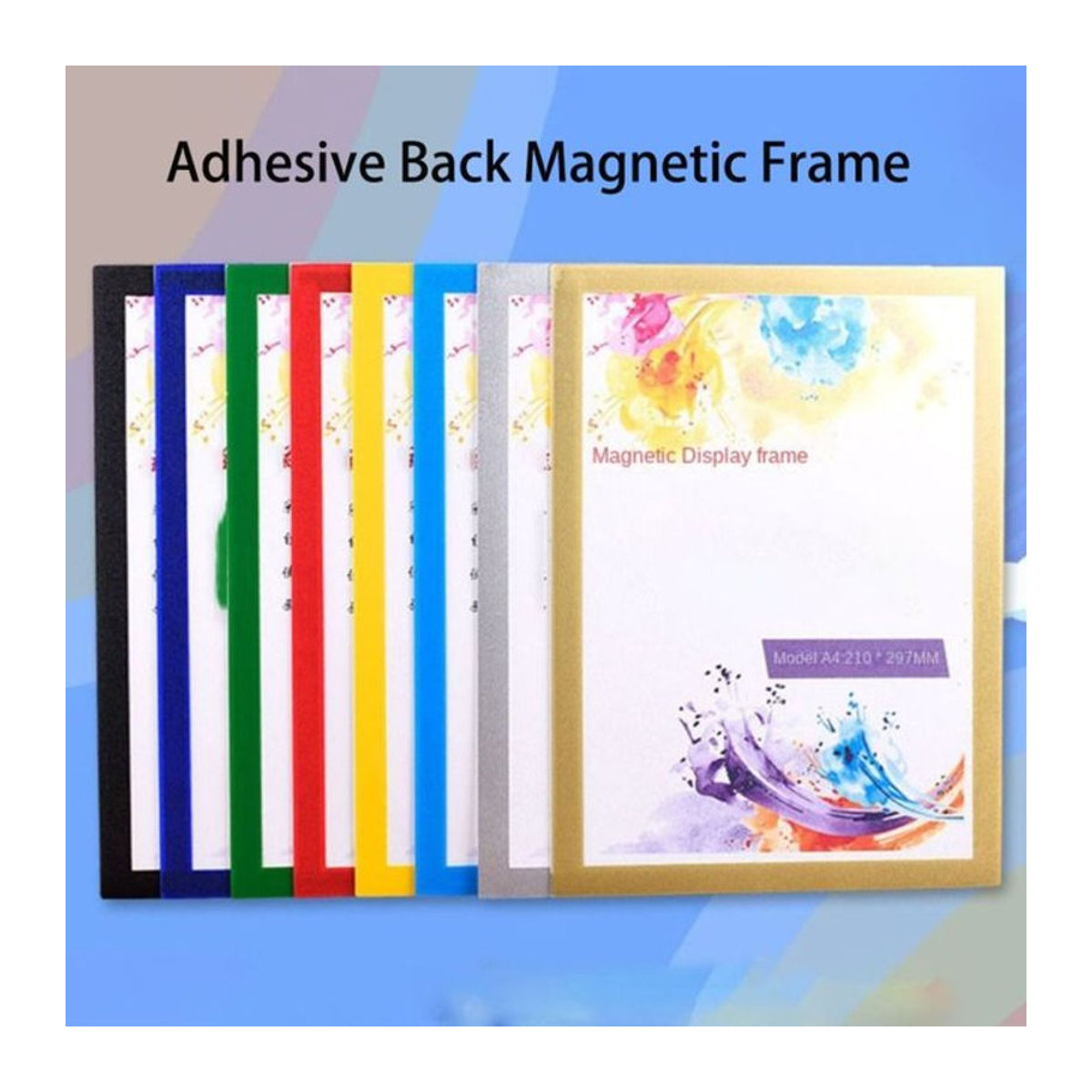 Magnetischer Fotorahmen aus Kunststoff mit selbstklebender Rückseite für die Wandmontage, A4, mehrfarbig - Bild 1