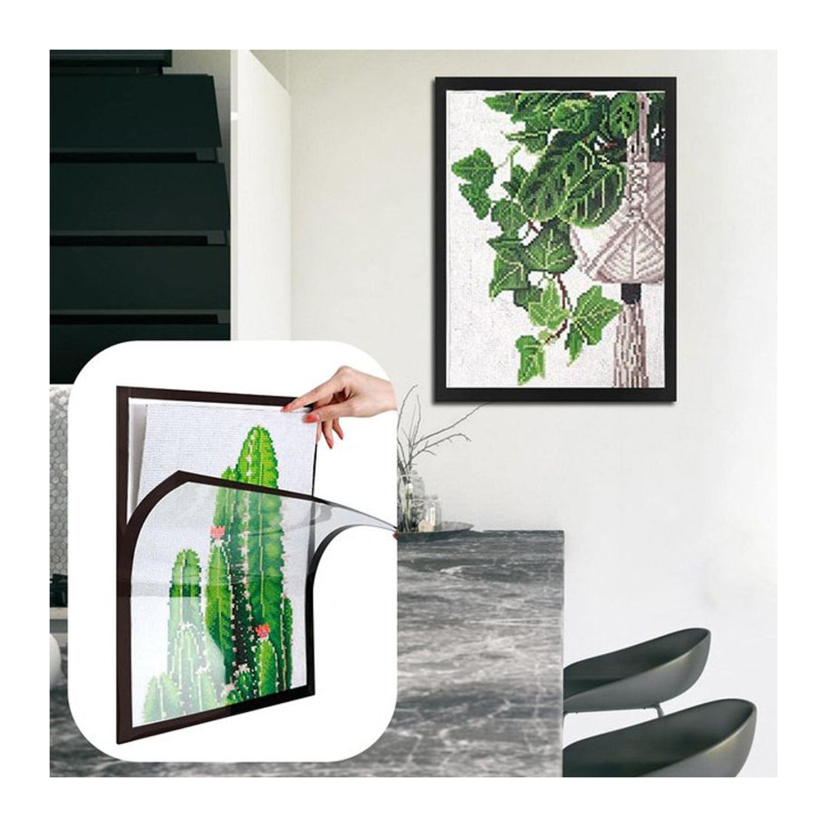 Magnetischer Fotorahmen für Diamantmalerei aus Kunststoff in Schwarz, B/H: 25 x 35 cm - Bild 1