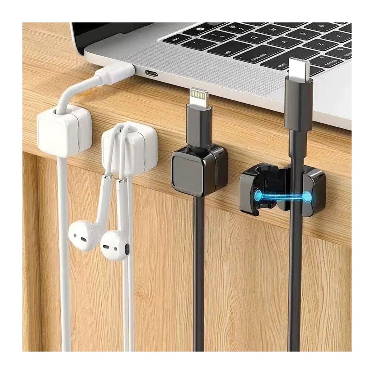 Magnetischer Kabel-Organizer für Desktop und Mobiltelefone zur Aufbewahrung und Befestigung von Ladekabeln in Weiß oder Schwarz-Weiß - Bild 2