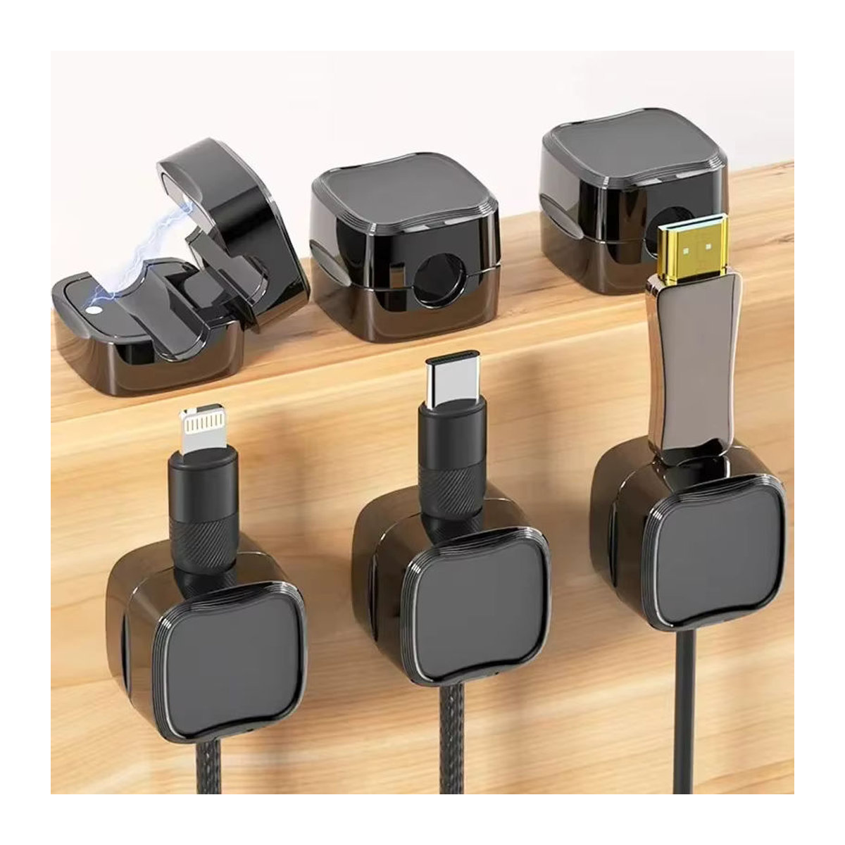 Magnetischer Kabel-Organizer für Desktop und Mobiltelefone zur Aufbewahrung und Befestigung von Ladekabeln in Weiß oder Schwarz-Weiß - Bild 3