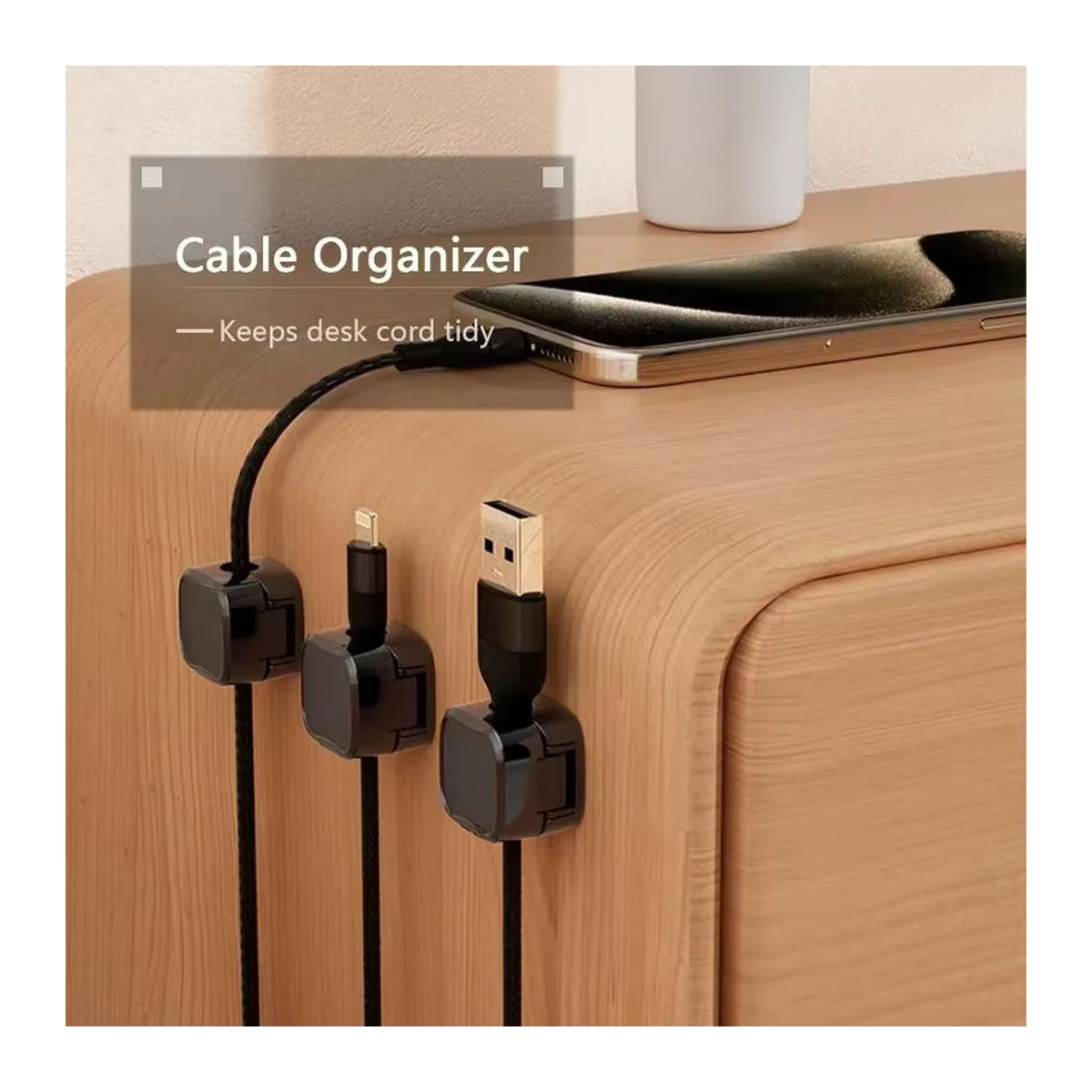 Magnetischer Kabel-Organizer für Desktop und Mobiltelefone zur Aufbewahrung und Befestigung von Ladekabeln in Weiß oder Schwarz-Weiß - Bild 4