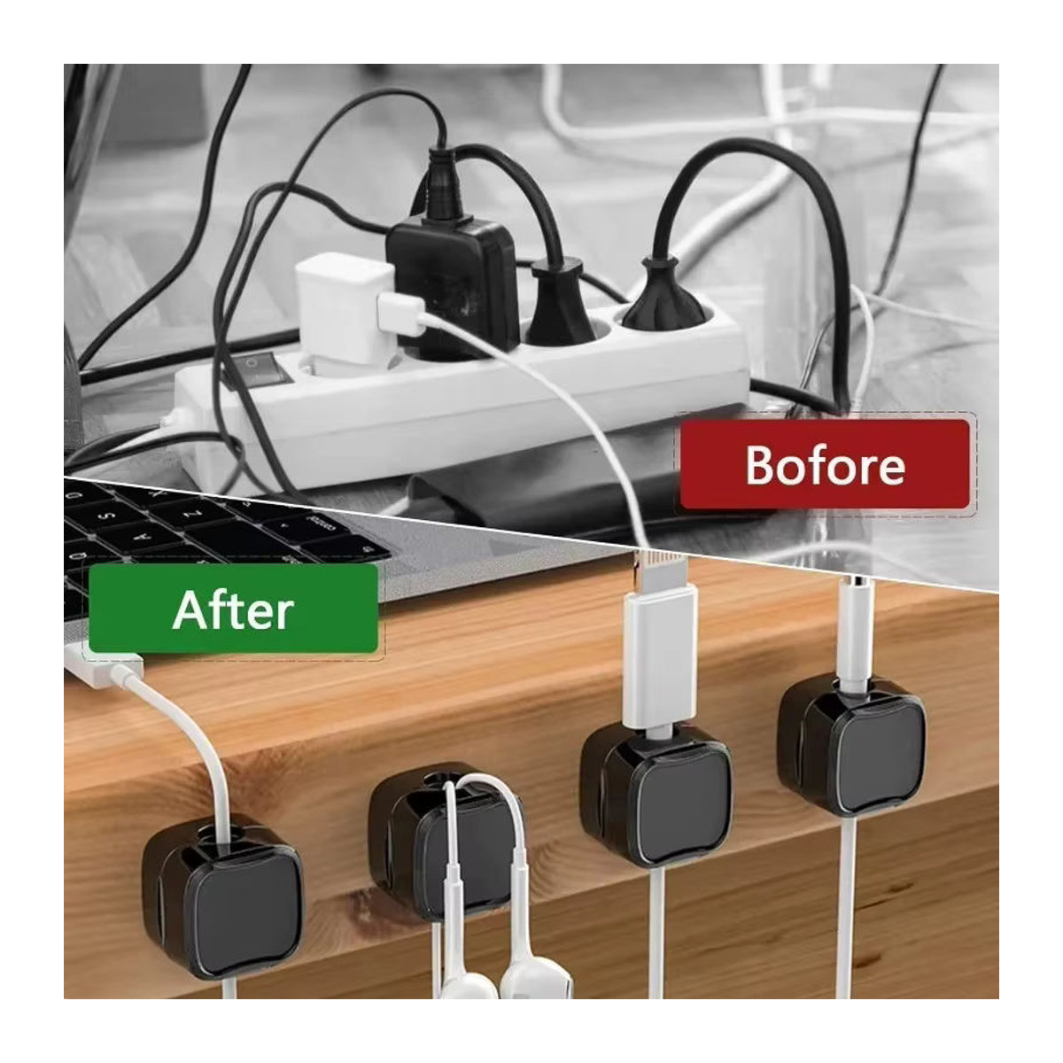 Magnetischer Kabel-Organizer für Desktop und Mobiltelefone zur Aufbewahrung und Befestigung von Ladekabeln in Weiß oder Schwarz-Weiß - Bild 6