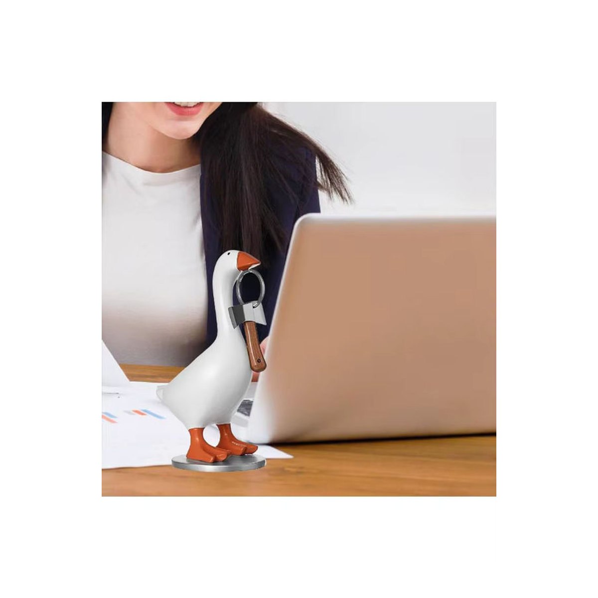 Magnetischer Schlüsselhalter APWIKOGER in Form einer niedlichen Gans aus Kunstharz, weiße Deko-Figur für Büro und Zuhause - Bild 7