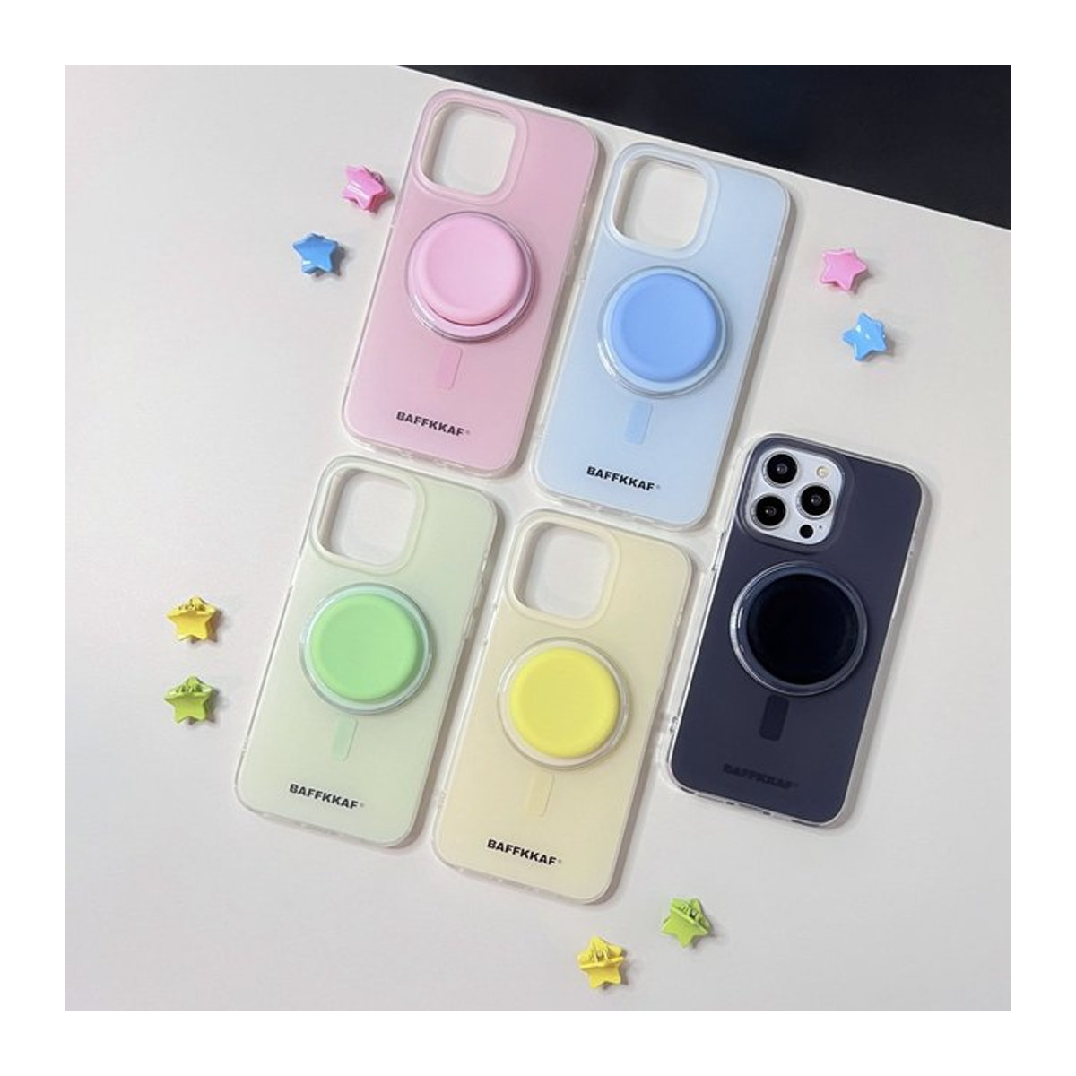 Magnetischer Silikon Telefonhalter INS Makronen Design Universal Saug-Halterung für iPhone 15/16 Pro Max in Rosa und Bunt - Bild 1