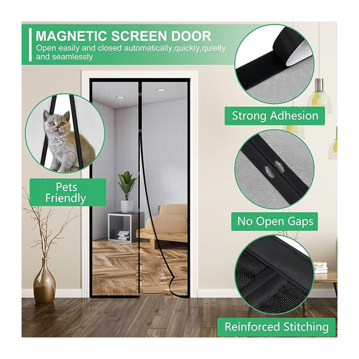 Magnetischer Sommer-Türvorhang in Schwarz als mückensicherer Sichtschutz aus weichem Netzgewebe für dein Wohnzimmer, Schlafzimmer oder deine Küche - Bild 2