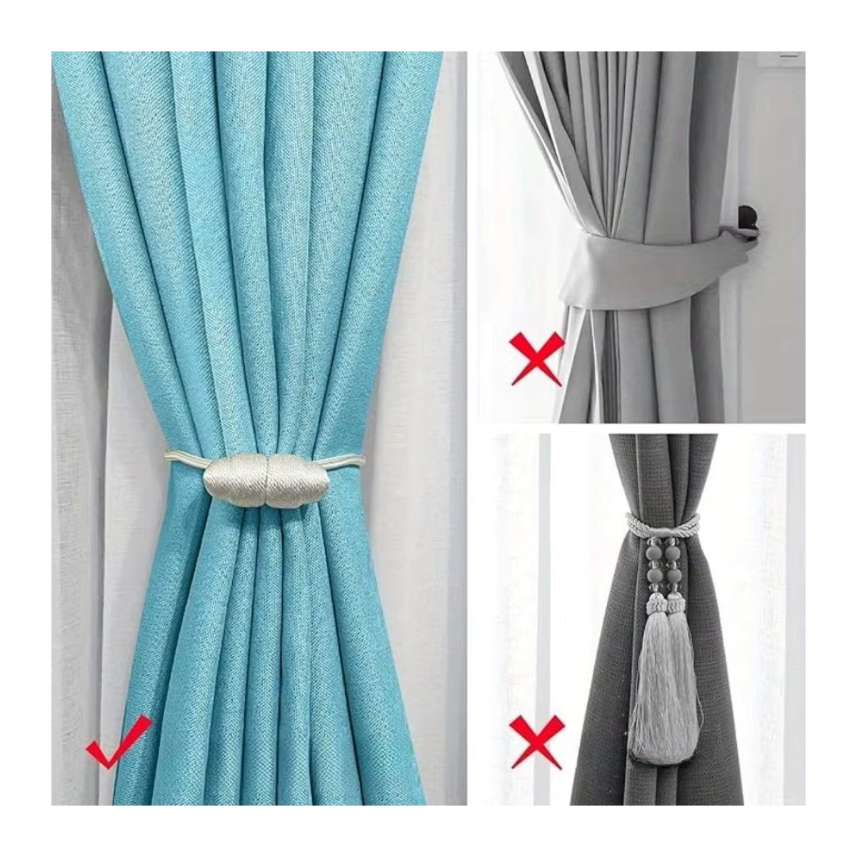 Magnetischer Vorhang-Raffhalter mit Kugel-Design in Weiß zur Befestigung von Vorhangschals und Krawatten-Halterungen - Bild 2