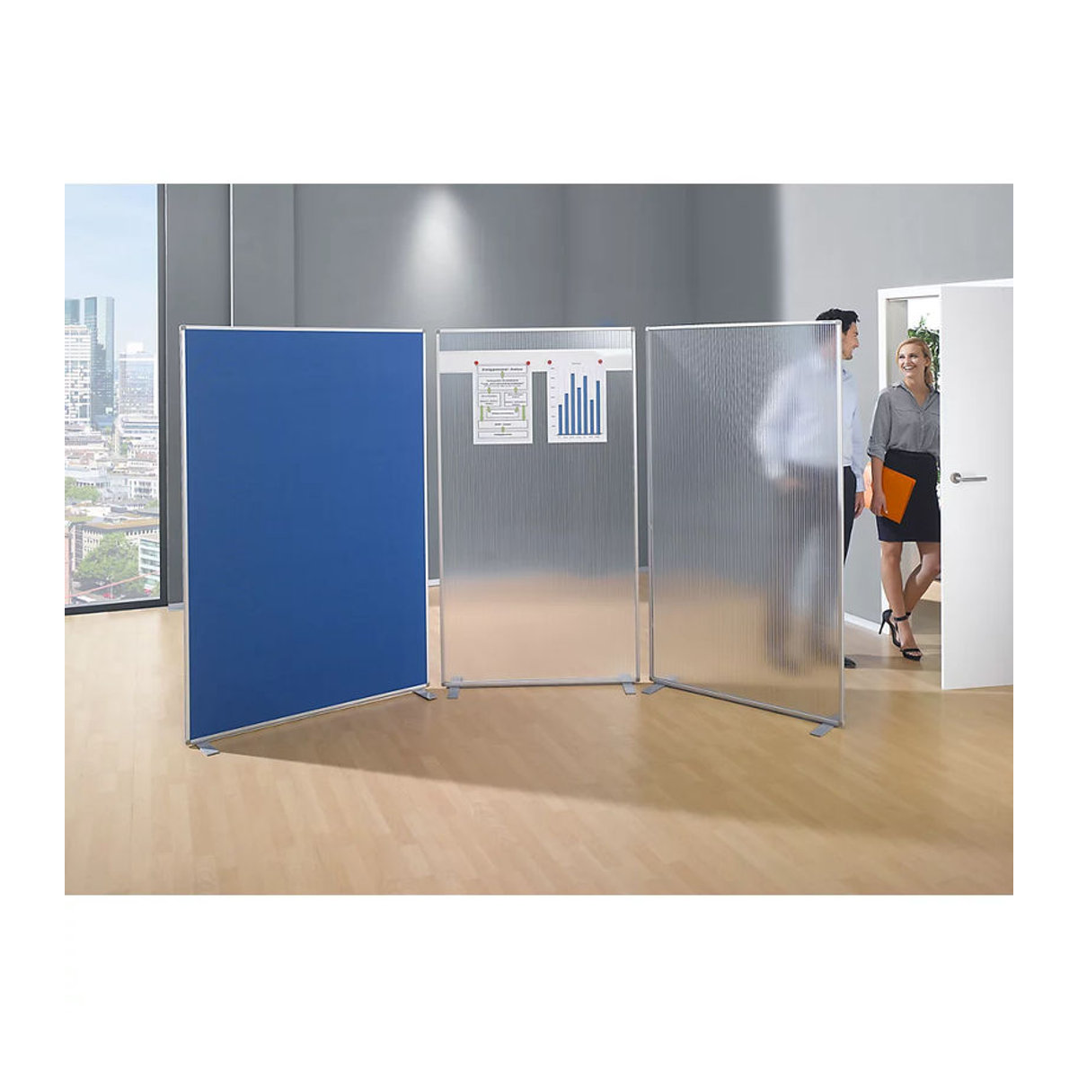 Magnetoplan Raumteiler Textil mit T-Metallfuß, Taubenblau, H x B x T: 180 x 125 x 35 cm - Bild 2