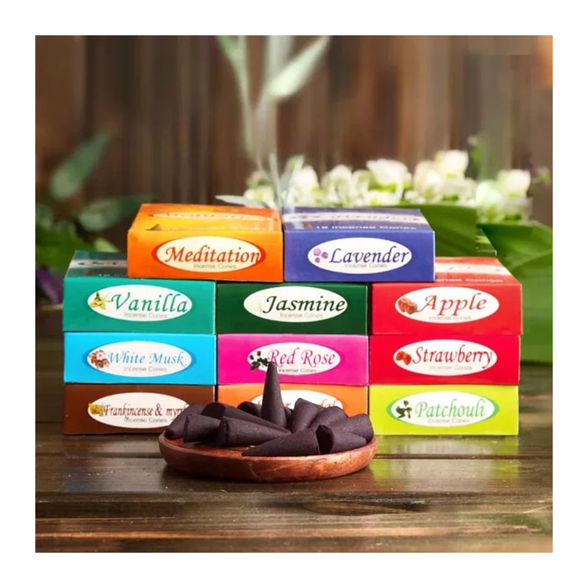 Mahendra Räucherkegel Set für Aromatherapie und Meditation in Sandelholz, Lavendel, Vanille, Strawberry und Jasmin, mehrfarbig - Bild 1