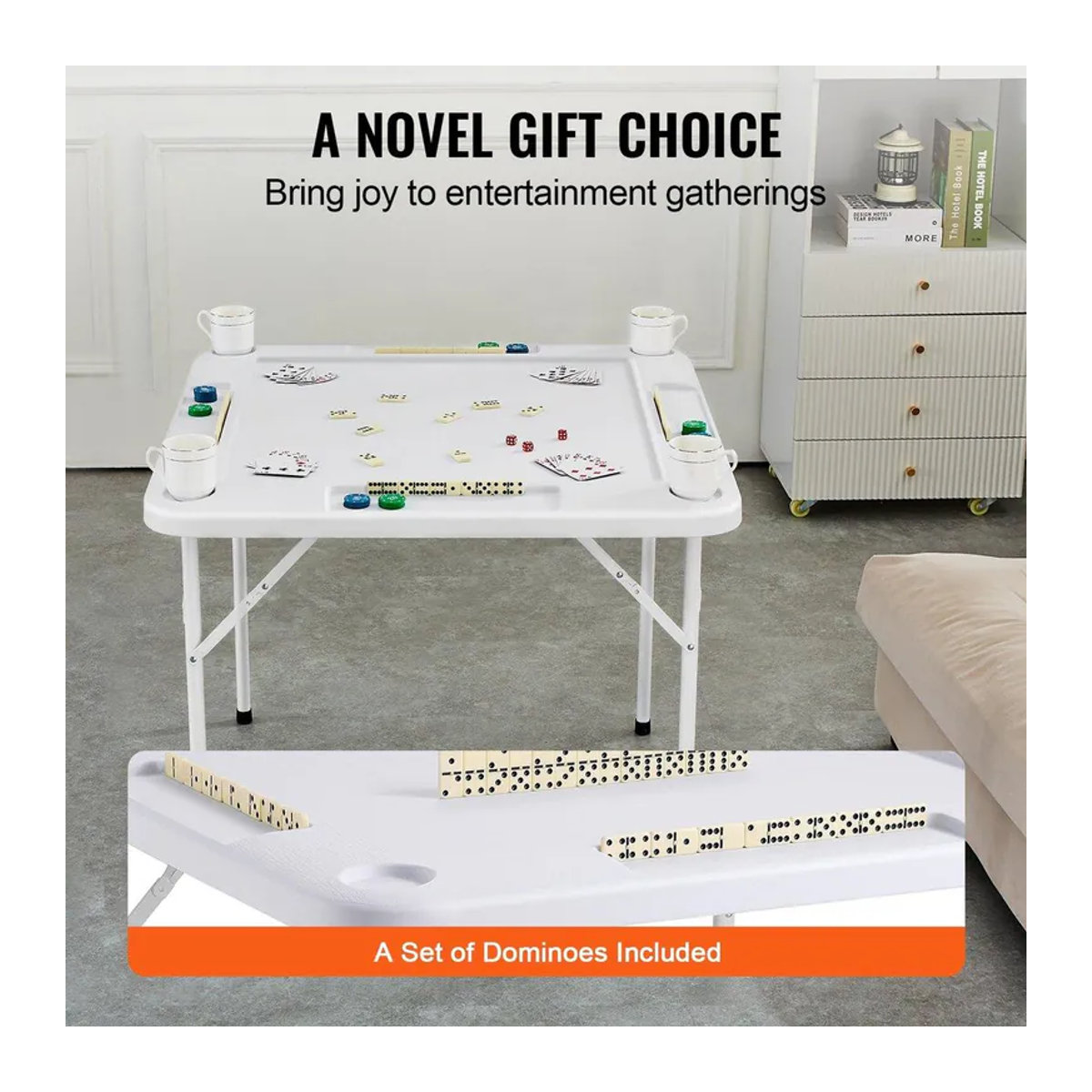 Mahjongtisch für 4 Spieler von Buying Solutions, MB als klappbarer Kartentisch mit 4 Becherhaltern und Chip-Schalen in Weiß - Bild 3