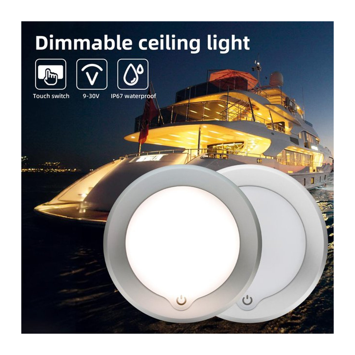 MAIMEIMI Dimmbare LED-Deckenleuchte mit Touch-Dimmerschalter, 8 W Deckenspot in Weiß für Wohnmobile, Boote und Yachten - Bild 1