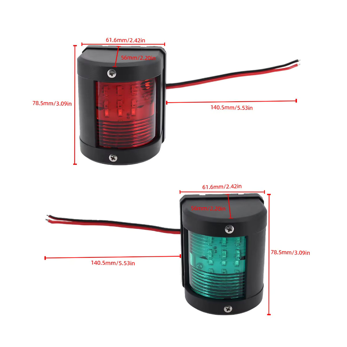 MAIMEIMI Marine Boot Navigationslichter Set aus 1 oder 2 Stück in Rot und Grün, wasserdichte Segellichter zur Seitenmarkierung für Boote und Pontons - Bild 6