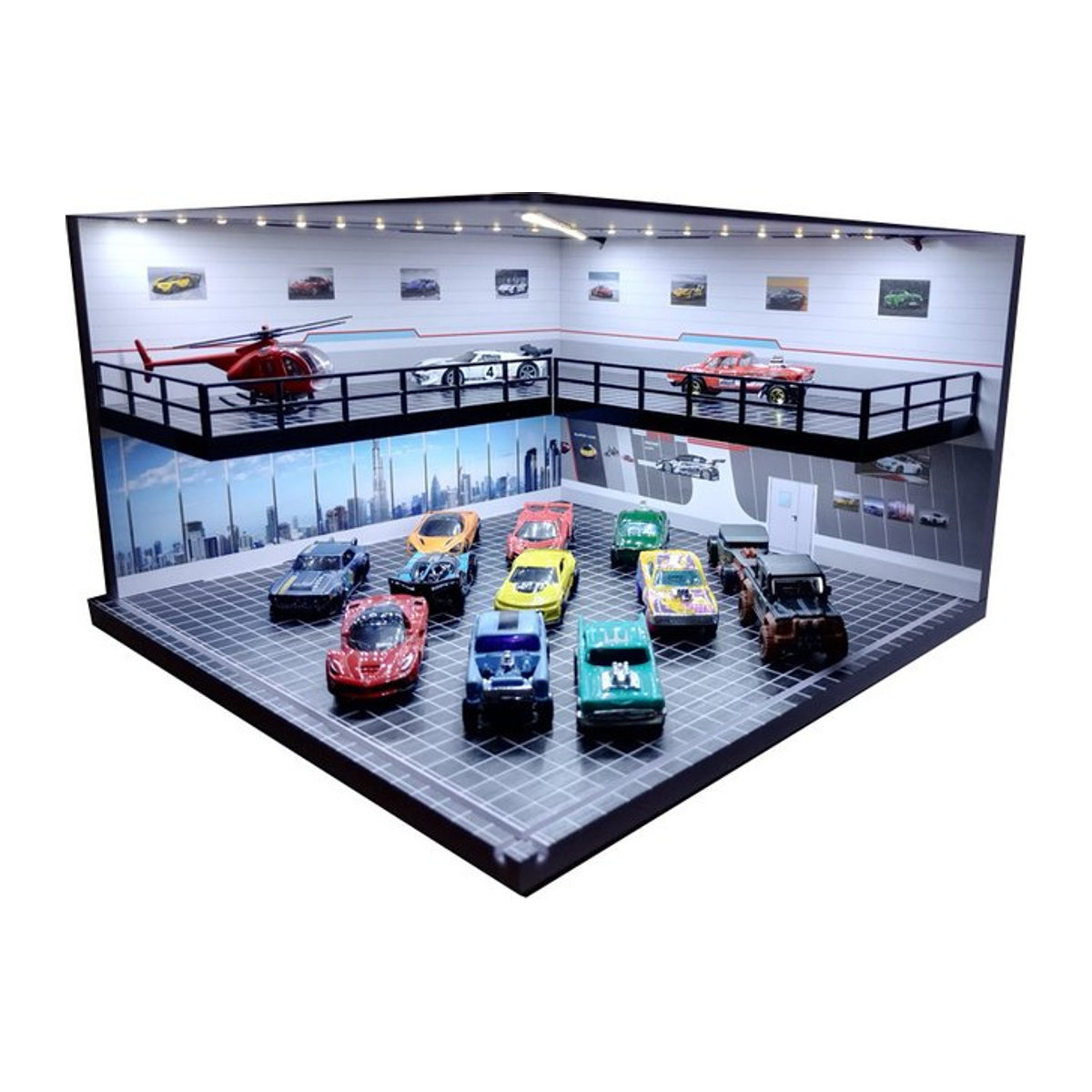 MAK Auto Showroom Garage Diorama mit Licht für 1/64 Modellautos, mehrfarbig, Kunststoff - Bild 1