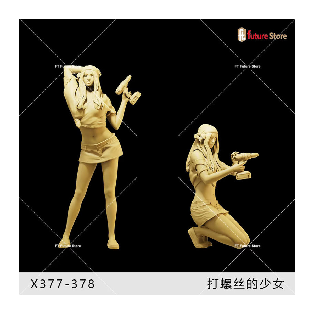 MAK Diorama Miniaturfigur Mädchen bei Reifenreparatur aus Kunstharz, mehrfarbig, stehend - Bild 4