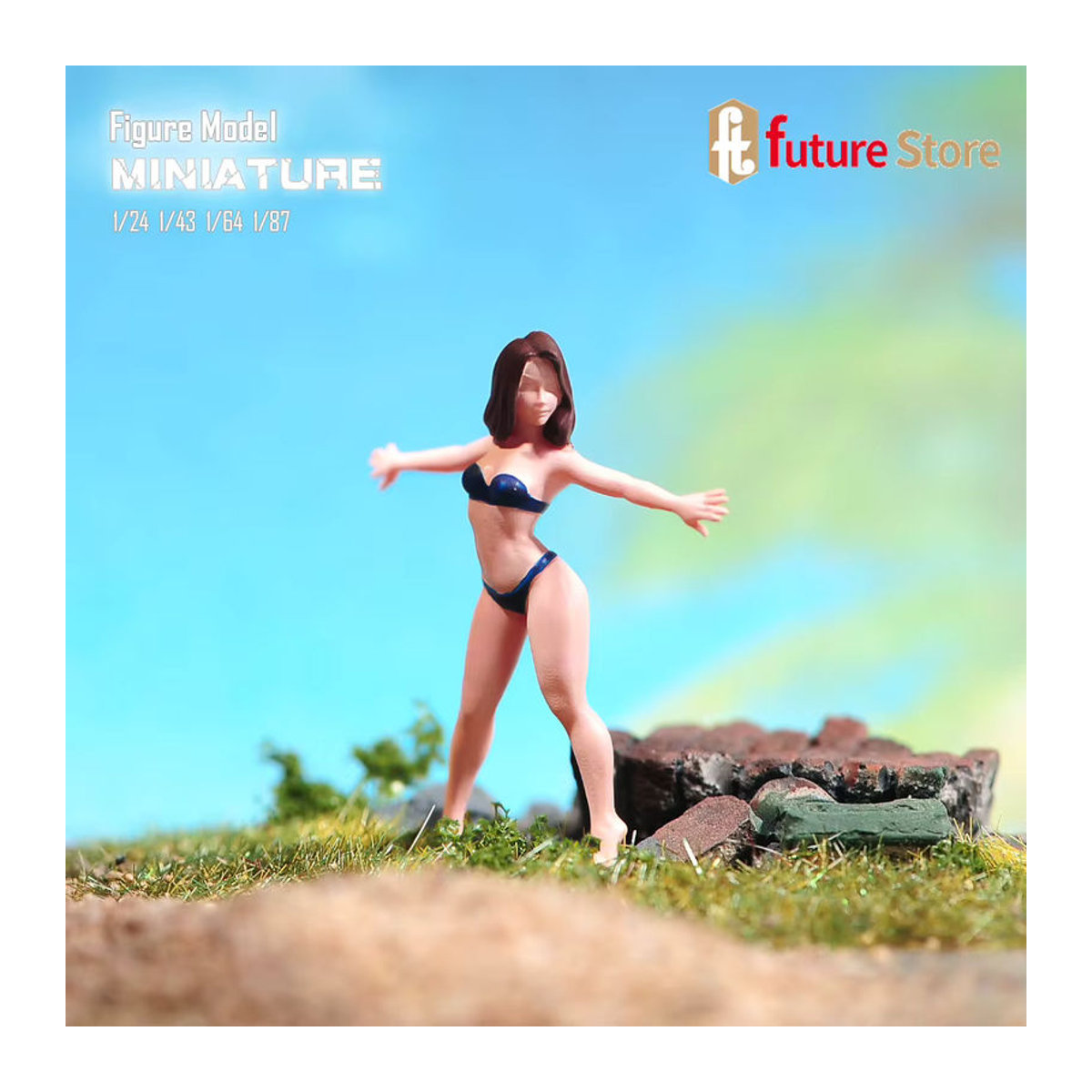 MAK Miniatur Figur Mädchen im Bikini für Diorama und Modellbau, mehrfarbig, Kunstharz - Bild 3