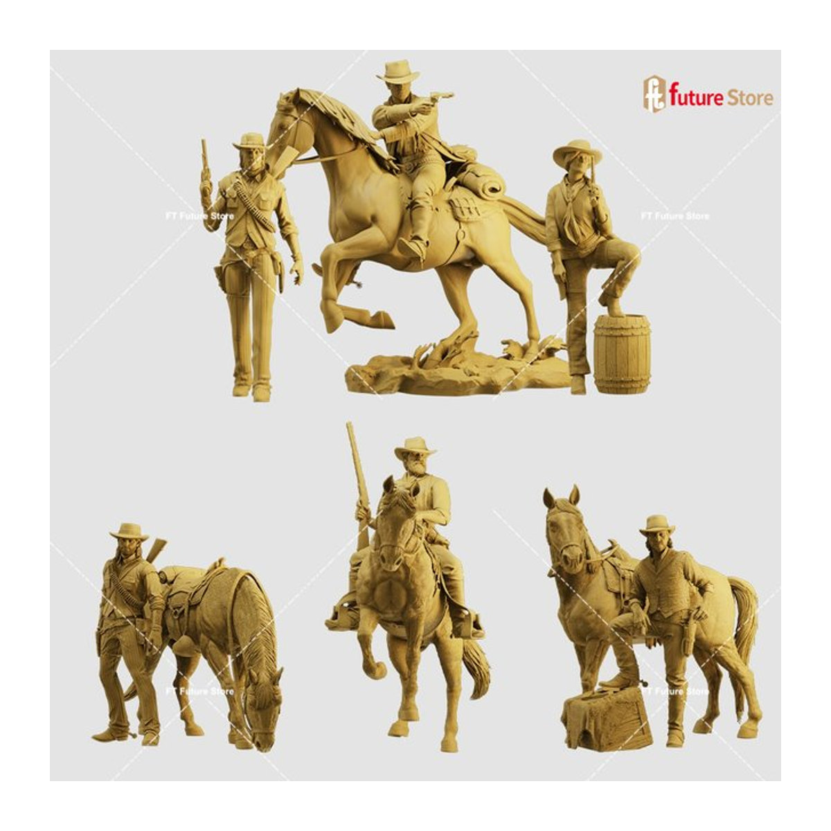MAK Miniaturen Figur Cowboy reitet auf Pferd in Beige, 1/64 1/43 Diorama Modell aus Kunstharz - Bild 1