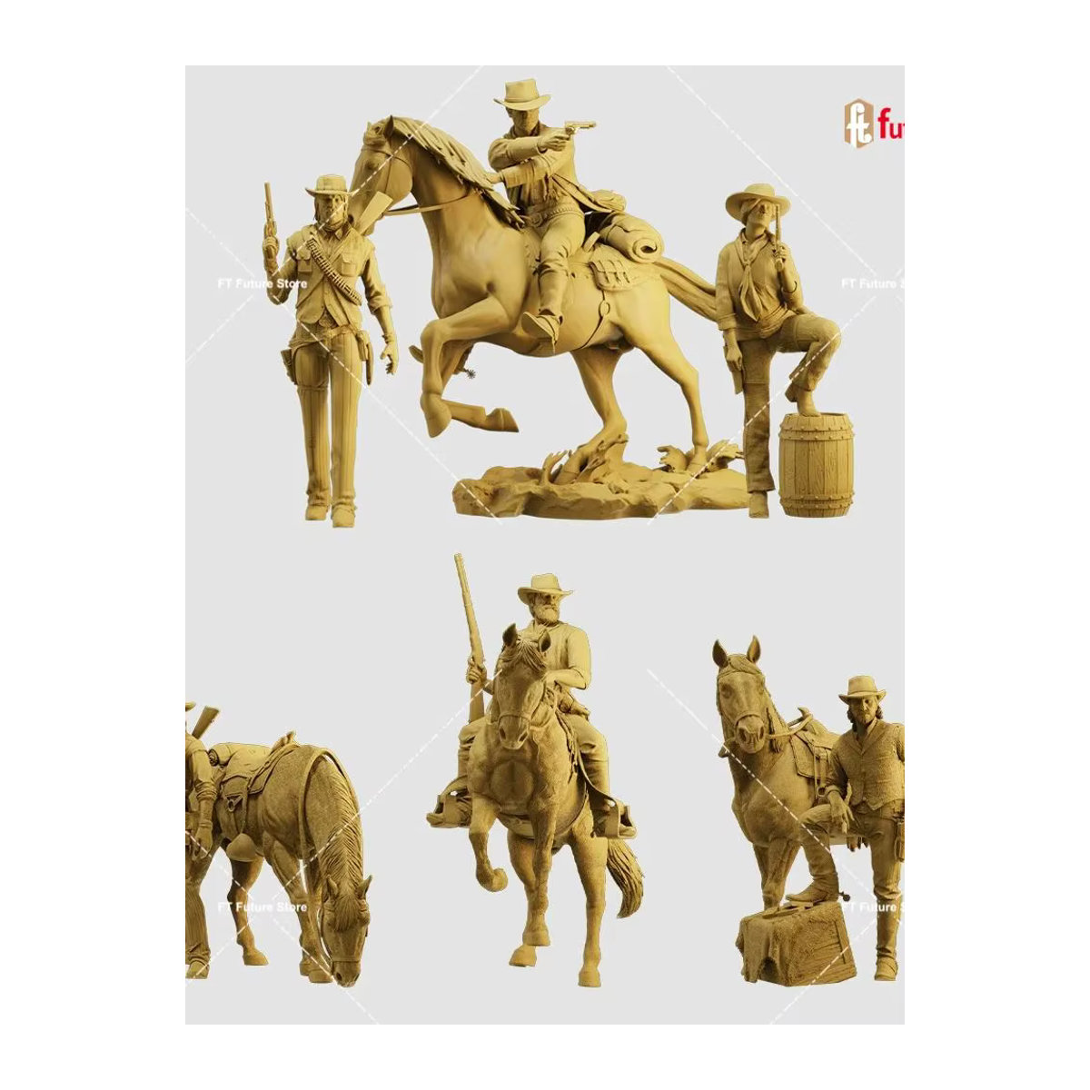 MAK Miniaturen Figur Cowboy reitet auf Pferd in Beige, 1/64 1/43 Diorama Modell aus Kunstharz - Bild 5