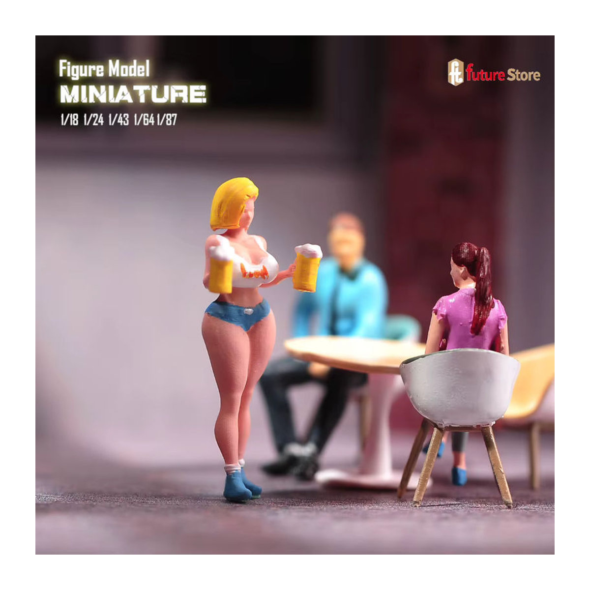 MAK Miniaturfigur Mädchen mit Bier aus Kunstharz, mehrfarbig, Modell für Diorama und Szenenrequisiten - Bild 1