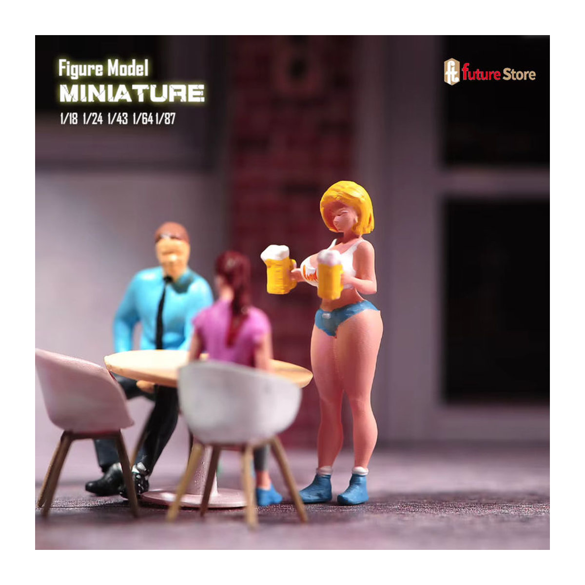 MAK Miniaturfigur Mädchen mit Bier aus Kunstharz, mehrfarbig, Modell für Diorama und Szenenrequisiten - Bild 2