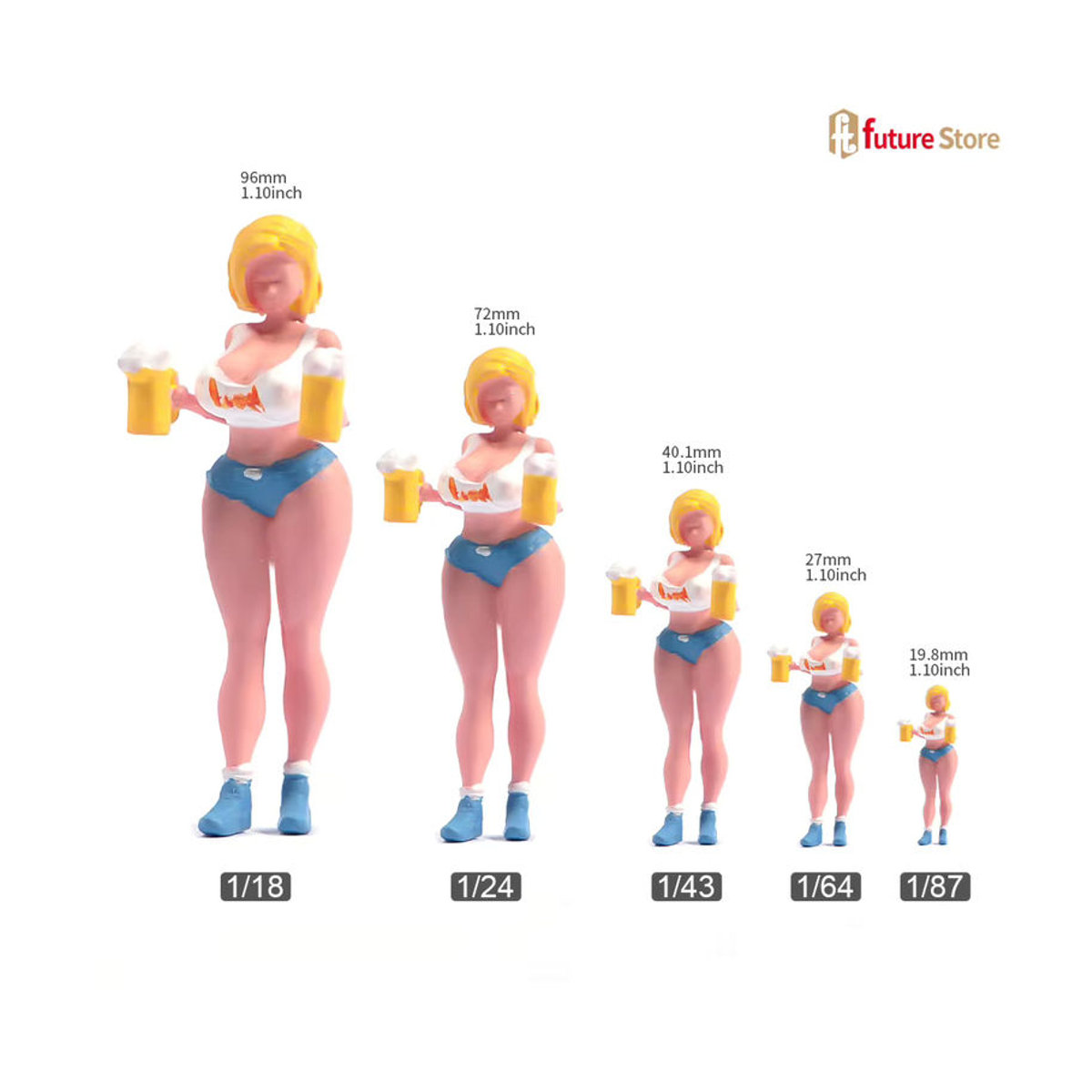 MAK Miniaturfigur Mädchen mit Bier aus Kunstharz, mehrfarbig, Modell für Diorama und Szenenrequisiten - Bild 3