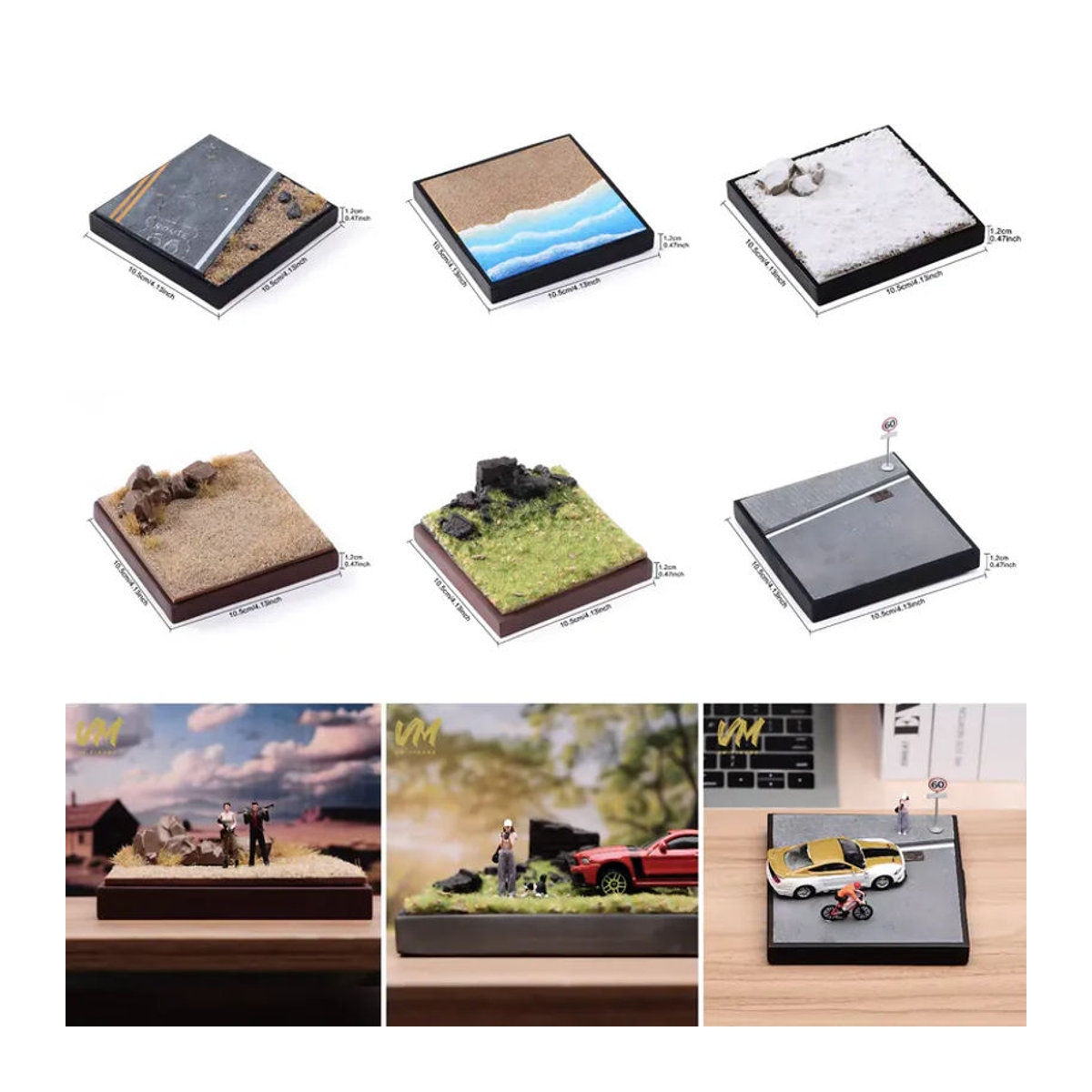 MAK Ornament-Display Quadratische Plattform mit Meeresblick, Wildnis, Schnee, Ruinen und Autobahnszene, Mehrfarbig, Breite: 10,5 cm, Tiefe: 10,5 cm - Bild 2