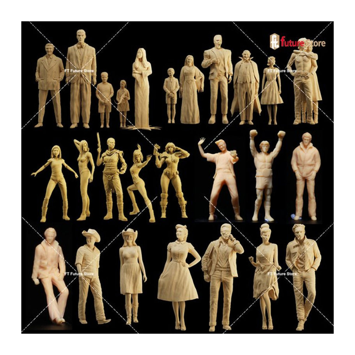 MAK Retro-Filmfiguren Diorama Mini Puppen aus Kunststoff in Beige als kreative Szene Requisite und Dekoration - Bild 1
