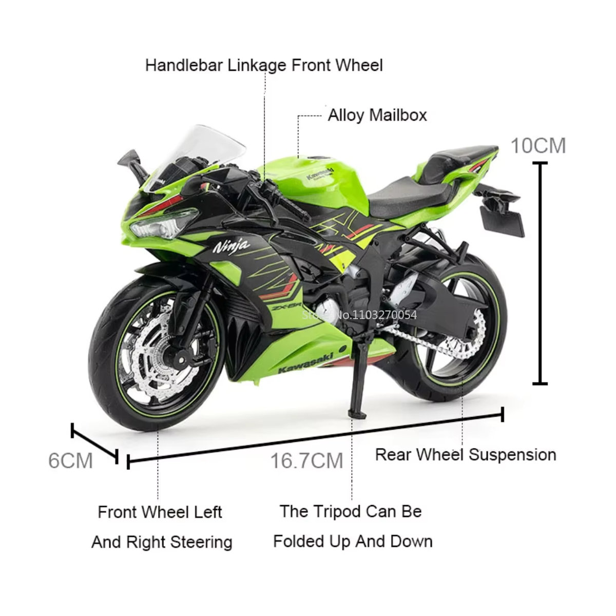 MAKEDA Diecast Modellmotorrad Kawasaki Ninja ZX-6R Legierung Spielzeug in Grün im Maßstab 1:12 - Bild 1