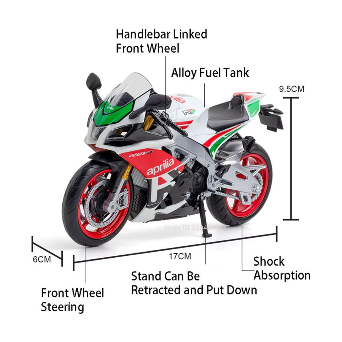 MAKEDA Diecast Motorrad Modell Aprilia RSV4 und Suzuki GSX R1000R in Weiß aus Metall im Maßstab 1:12 mit lenkbarem Vorderrad als Sammlerstück - Bild 2