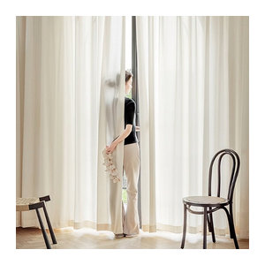 MAKEHOME Transparente Tüll-Vorhänge mit UV-Reflexion und Sichtschutz in Weiß-Beige