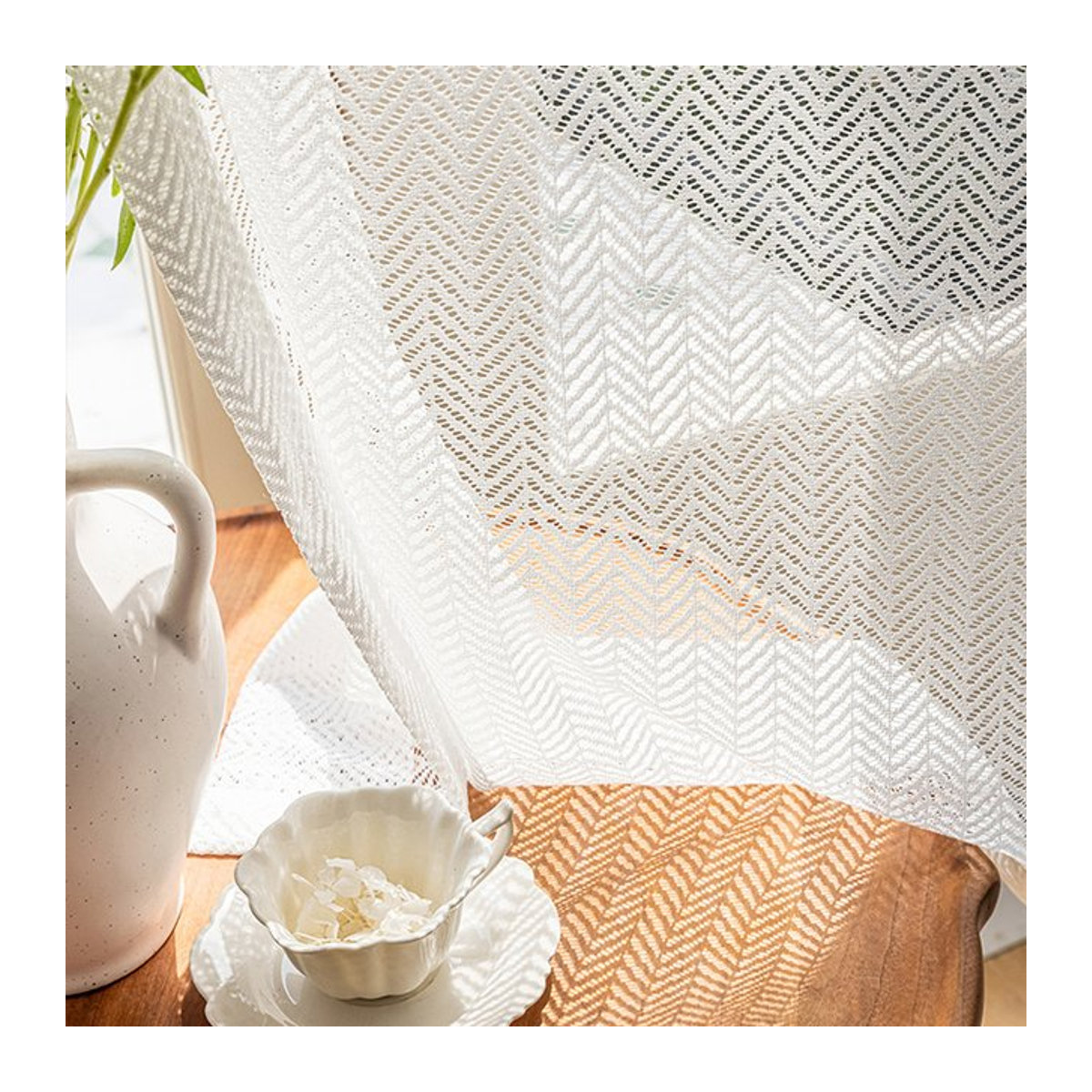 MAKEHOME Transparente Voile-Spitze Vorhänge in Weiß für Wohnzimmer und Schlafzimmer - Bild 1