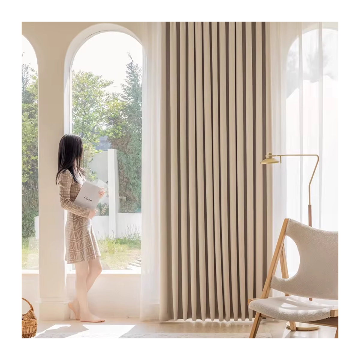 MAKEHOME Verdunkelungsvorhänge aus superweichem Chenille mit 3D-Textur in Beige - Bild 3