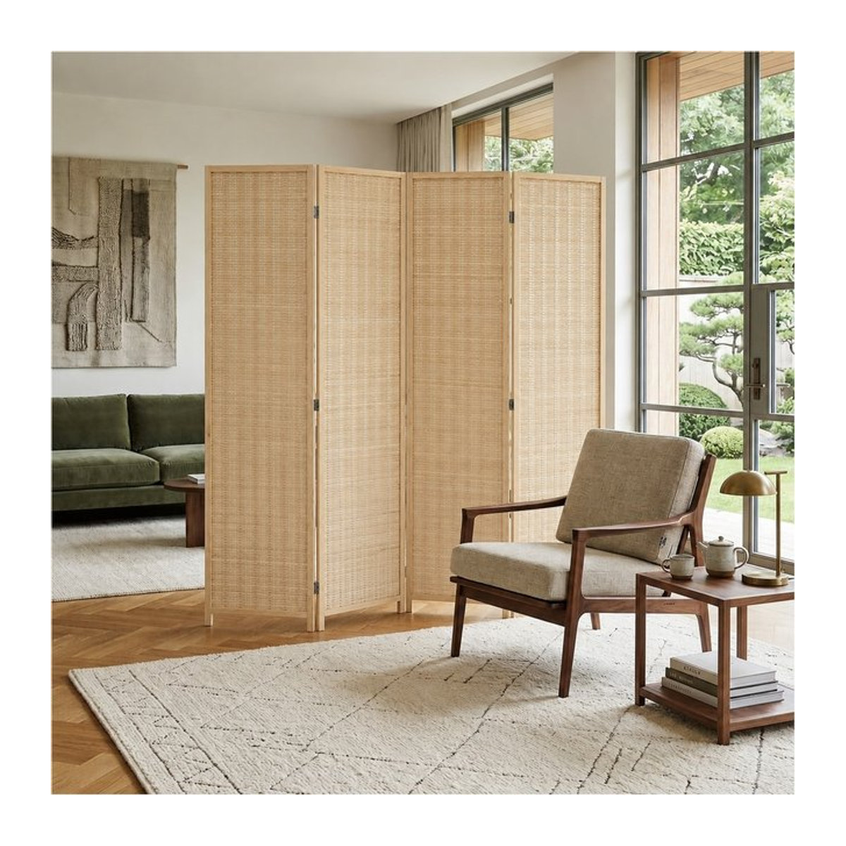 Makika Faltbarer Raumteiler aus Bambus in Natur Hellbraun Beige im Skandinavischen Design - Bild 1