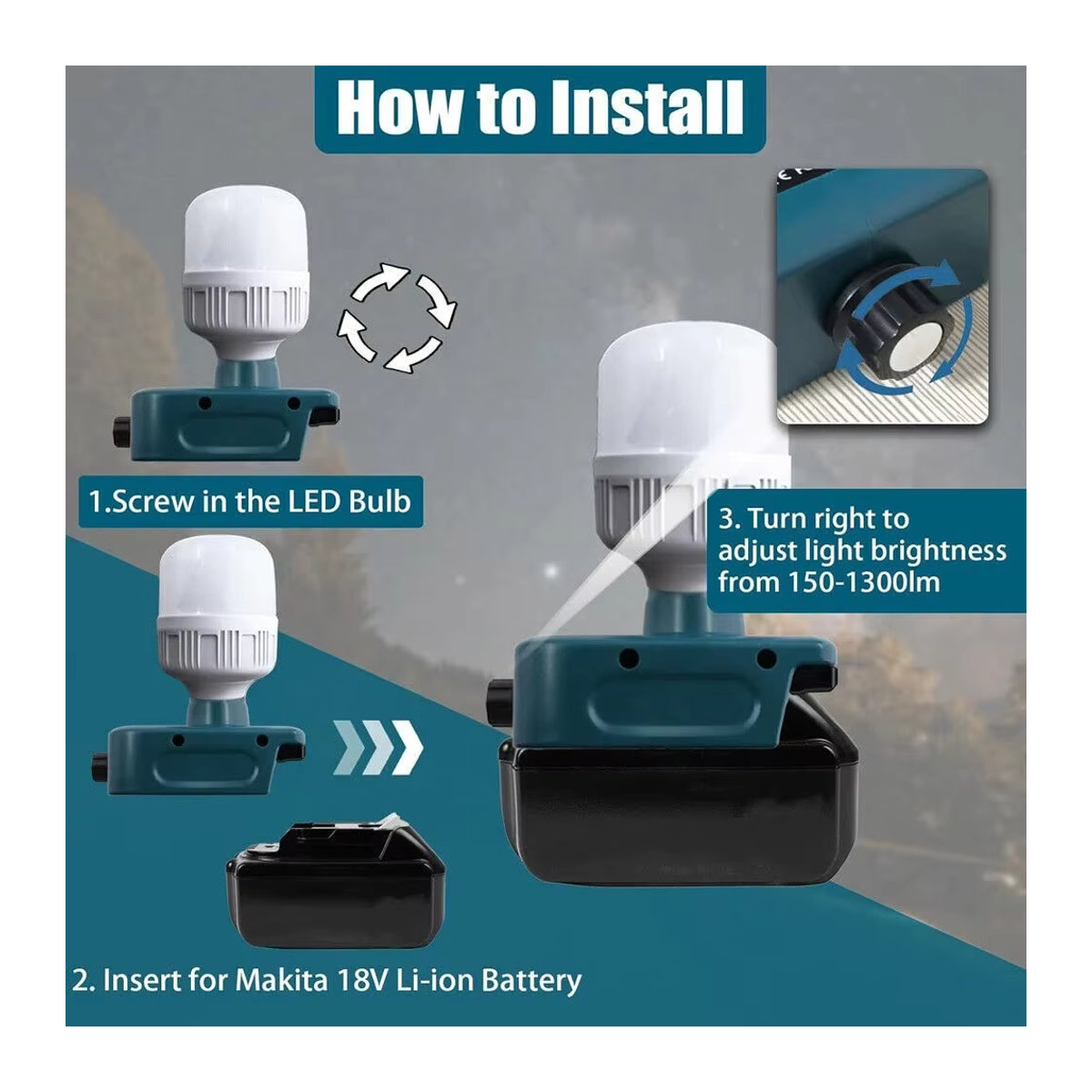 Makita 18V Li-Ionen Kabellose LED-Lampe als Notfall-Flutlicht und Campinglampe mit kaltweißem Licht für Innen- und Außenbereiche - Bild 3
