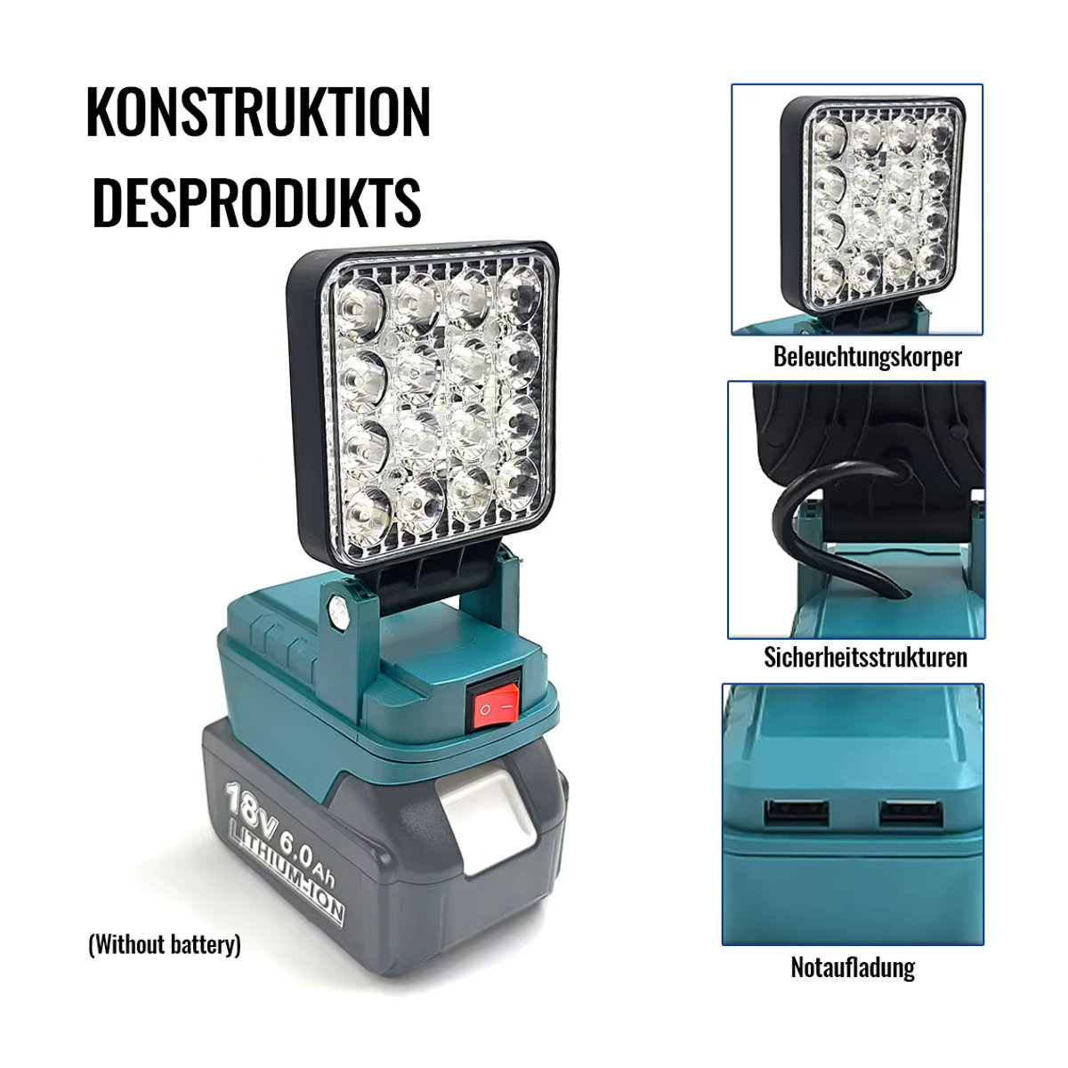Makita LED-Arbeitsleuchte für 14,4V-18V Li-Ionen-Akkus, kabellose Outdoor-Taschenlampe und Campinglampe zur Notbeleuchtung - Bild 5