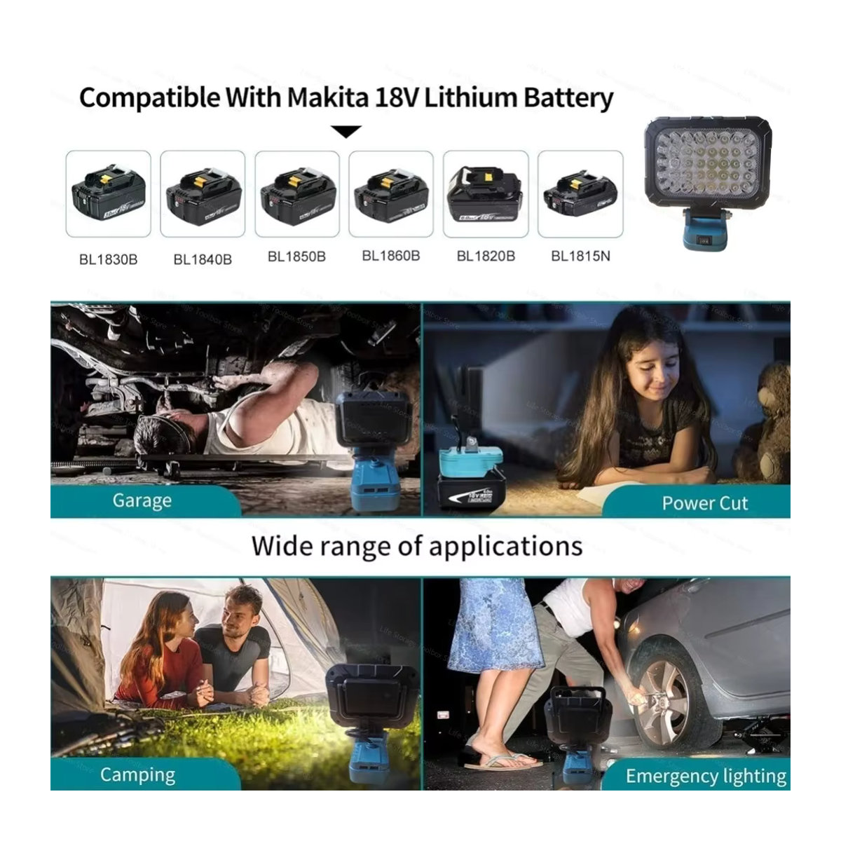 Makita LED-Arbeitsleuchte für 18V Akku, 1500 Lumen kabelloses Flutlicht mit 2 USB-Ladeanschlüssen - Bild 4
