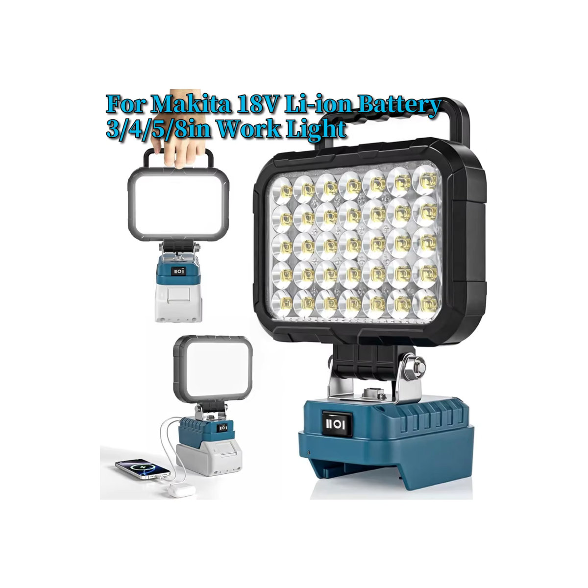 Makita LED-Arbeitsleuchte für 18V Akku, 1500 Lumen kabelloses Flutlicht mit 2 USB-Ladeanschlüssen - Bild 5