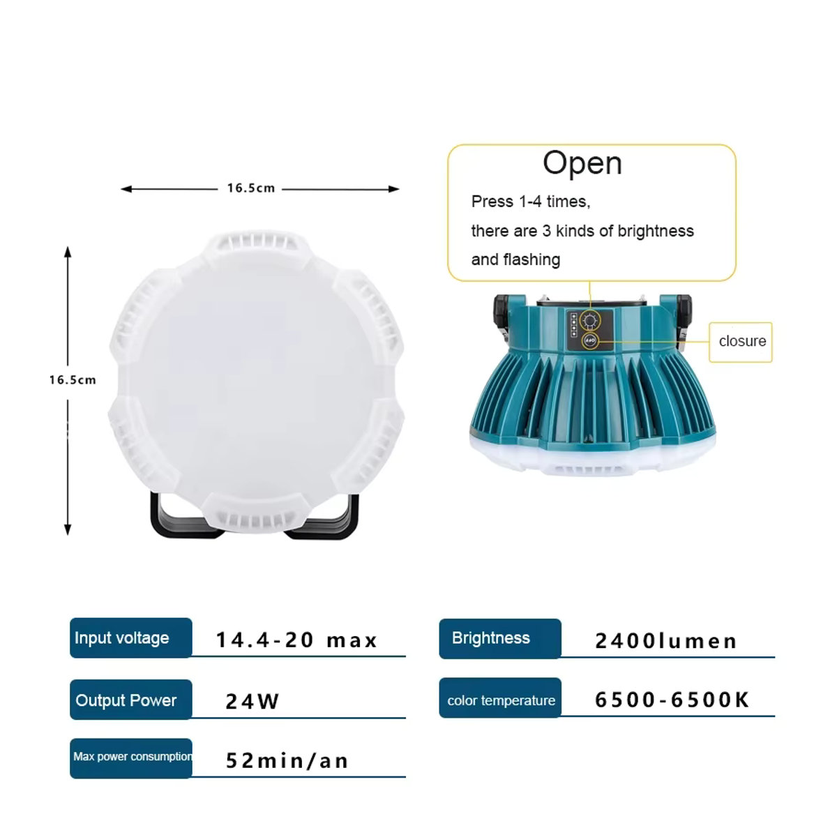 Makita Tragbare LED Arbeitsleuchte 24W für 14,4V, 18V und 20V Lithium-Ionen Akkus - Bild 2