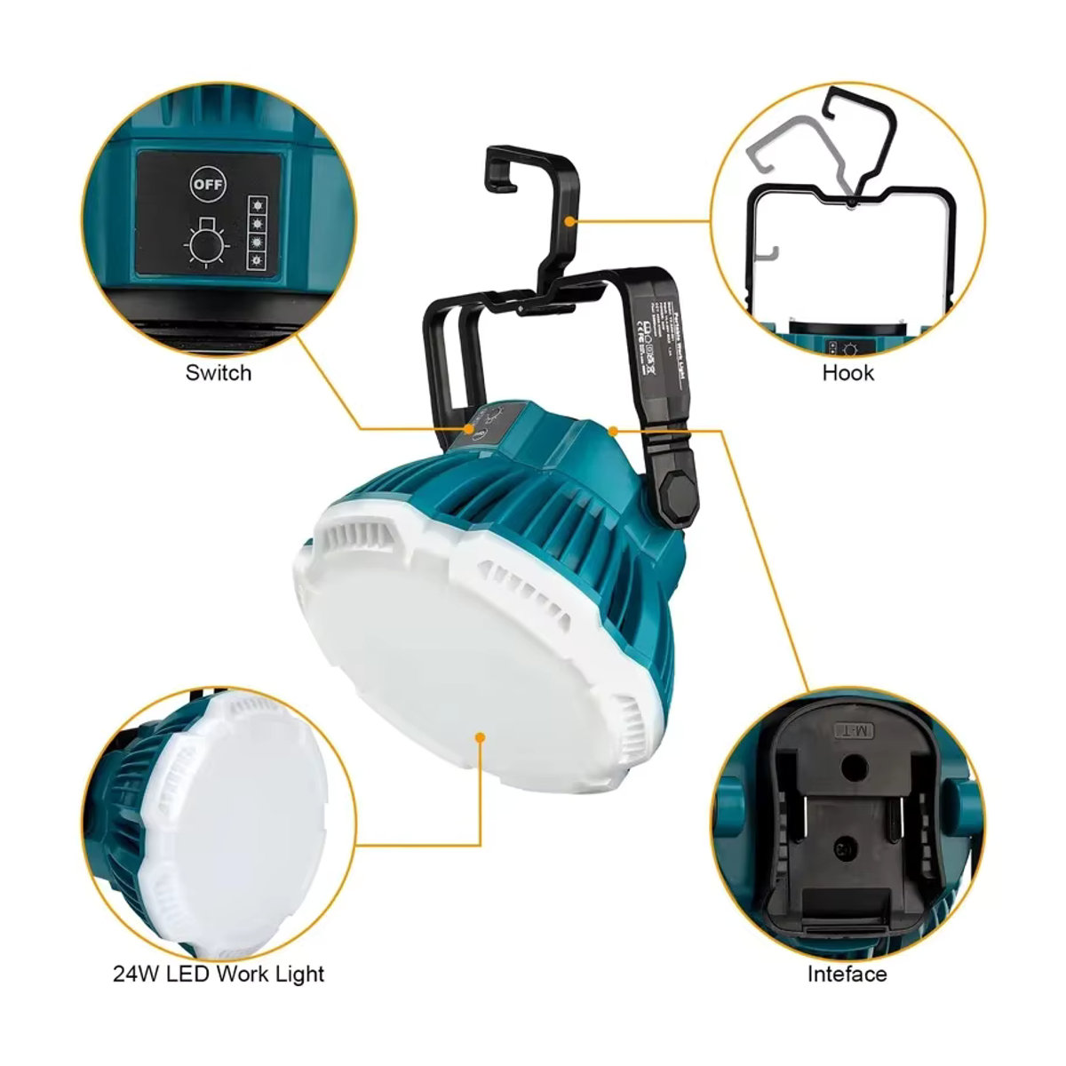 Makita Tragbare LED Arbeitsleuchte 24W für 14,4V, 18V und 20V Lithium-Ionen Akkus - Bild 4