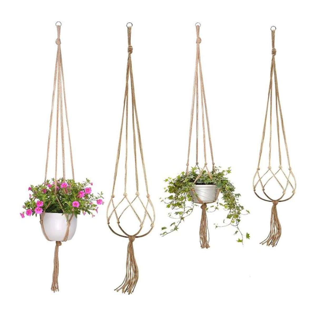 Makramee Blumenampel aus Hanfseil in Beige für deinen Balkon und Garten - Bild 1