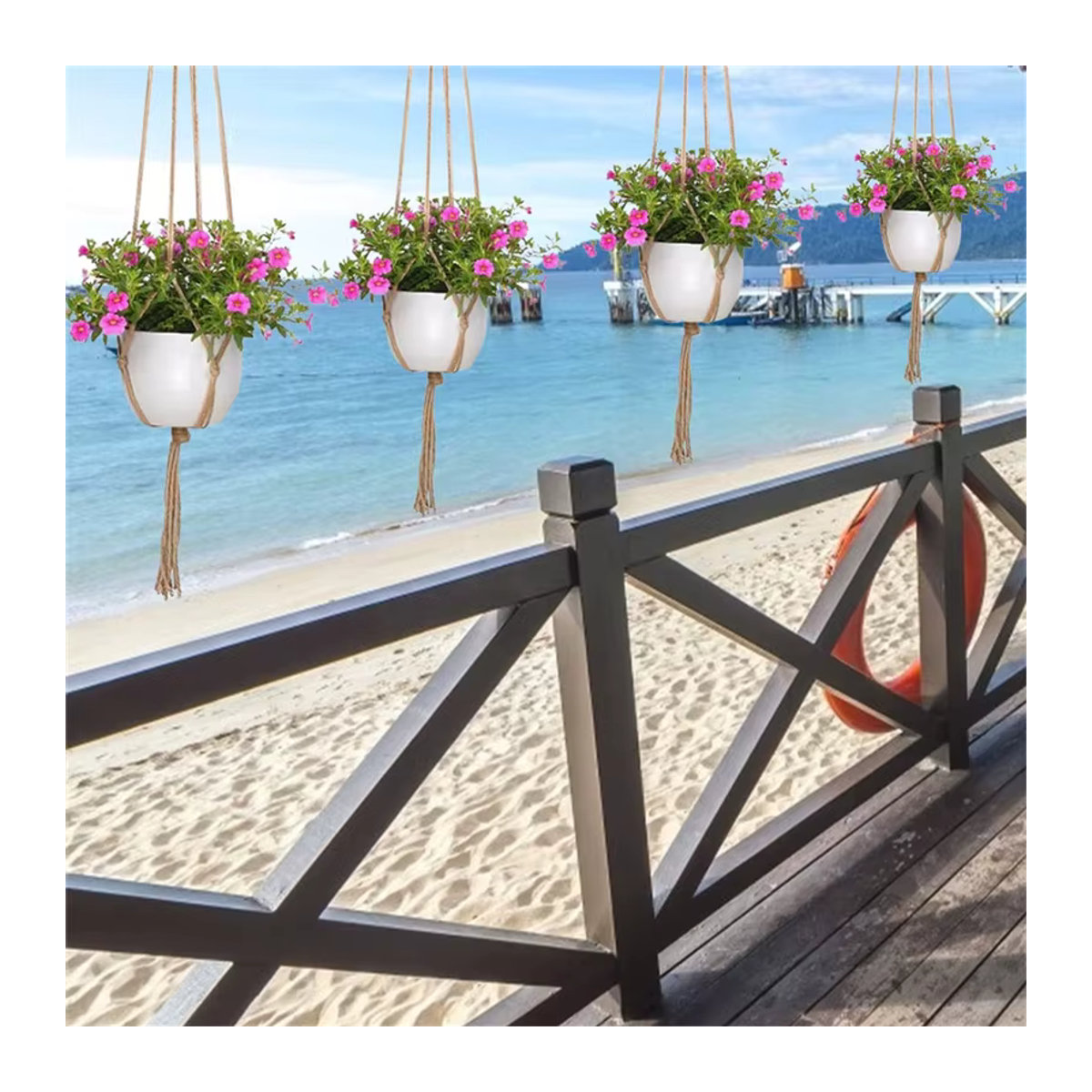 Makramee Blumenampel aus Hanfseil in Beige für deinen Balkon und Garten - Bild 3