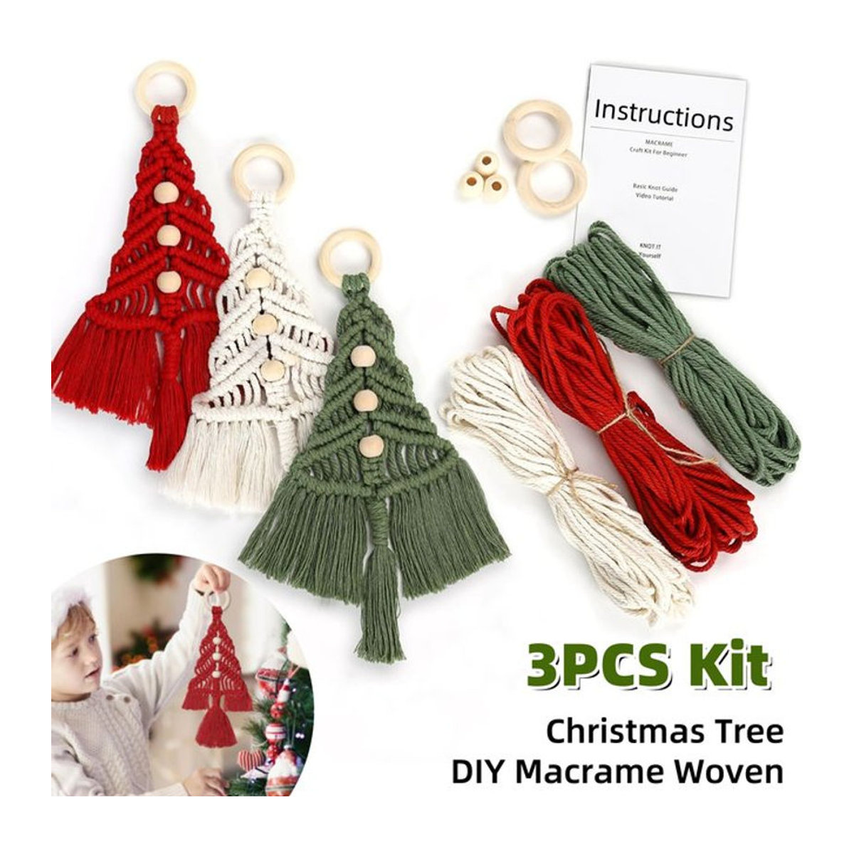 Makramee DIY Weihnachtsbaum Set zum Selbermachen – Boho Wanddeko aus Baumwolle in Mehrfarbig mit geometrischem Design - Bild 1