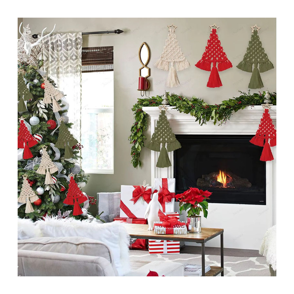 Makramee DIY Weihnachtsbaum Set zum Selbermachen – Boho Wanddeko aus Baumwolle in Mehrfarbig mit geometrischem Design - Bild 2